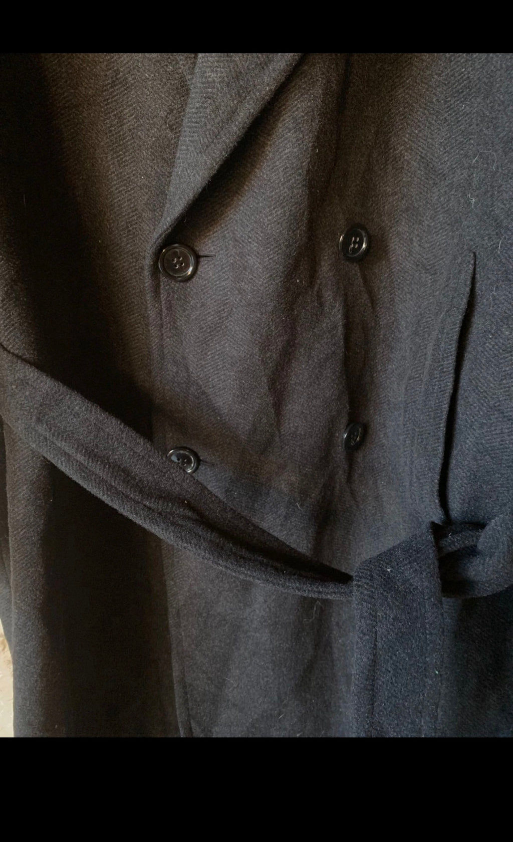 Vintage wool cashmere blend charcoal classic db belted over coat 46R XL
