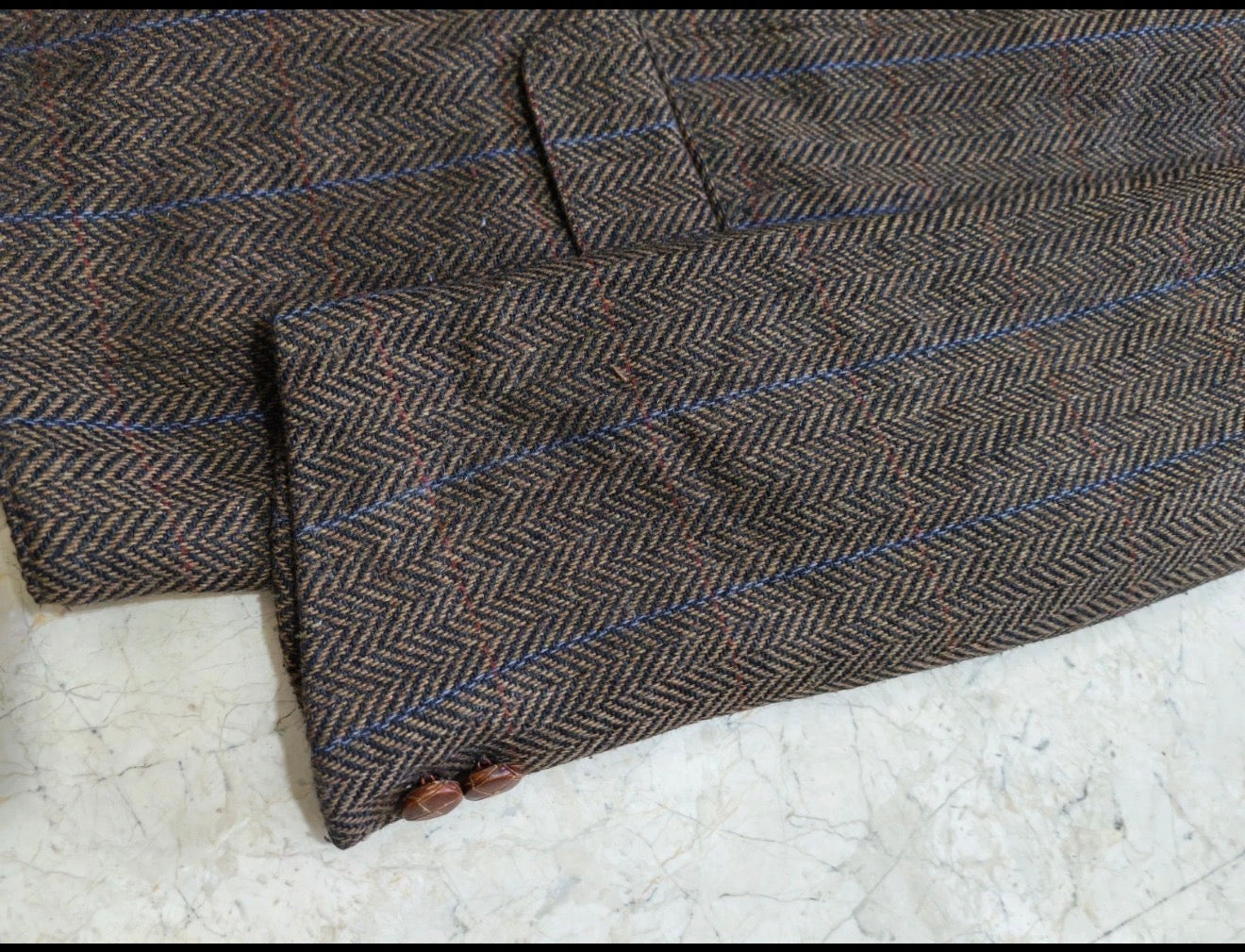 Vintage pure wool tweed herringbone brown classic hunting jacket blazer 46R XL