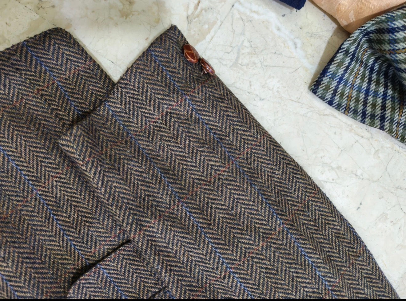 Vintage pure wool tweed herringbone brown classic hunting jacket blazer 46R XL