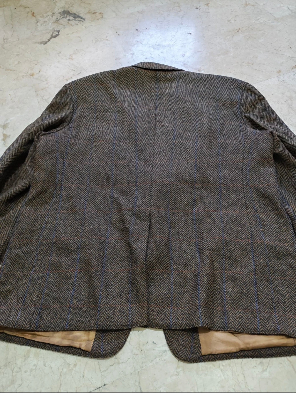 Vintage pure wool tweed herringbone brown classic hunting jacket blazer 46R XL