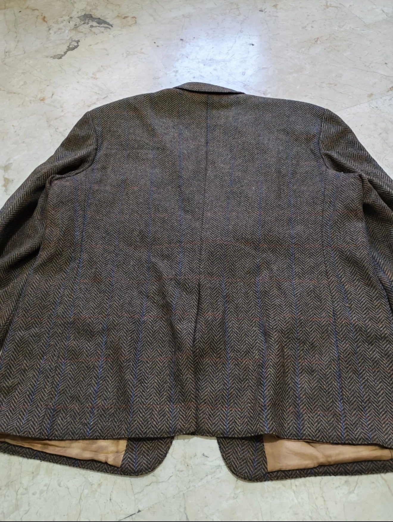 Vintage pure wool tweed herringbone brown classic hunting jacket blazer 46R XL