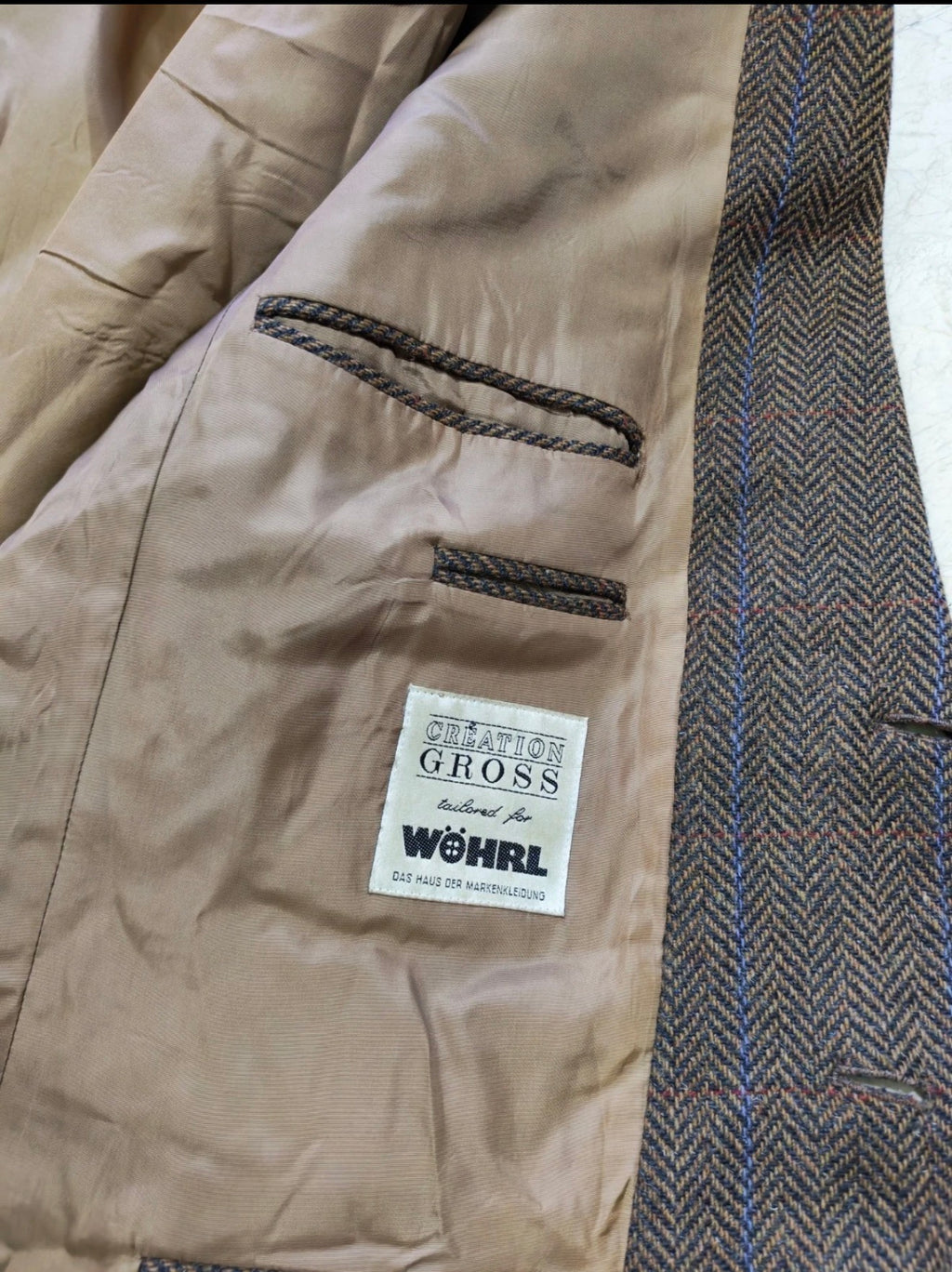 Vintage pure wool tweed herringbone brown classic hunting jacket blazer 46R XL