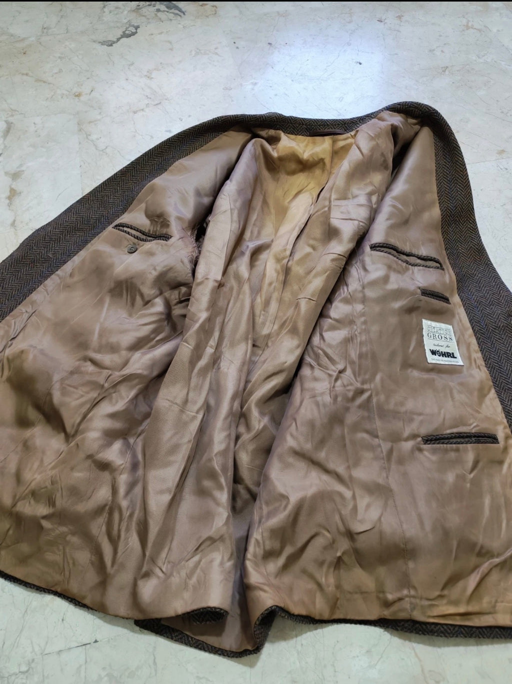 Vintage pure wool tweed herringbone brown classic hunting jacket blazer 46R XL
