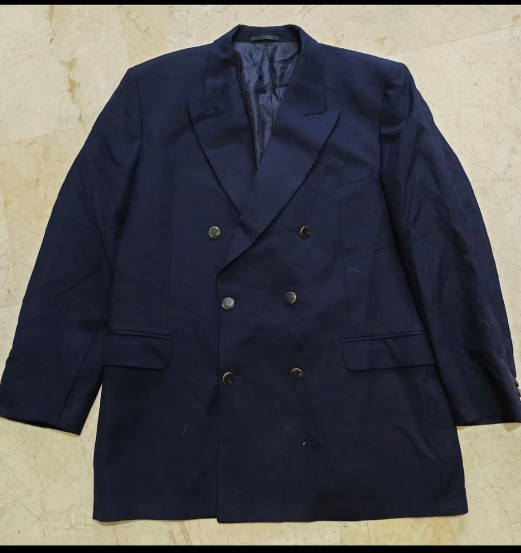 Vintage Austin Reed pure wool double breasted gold button navy jacket blazer 44R