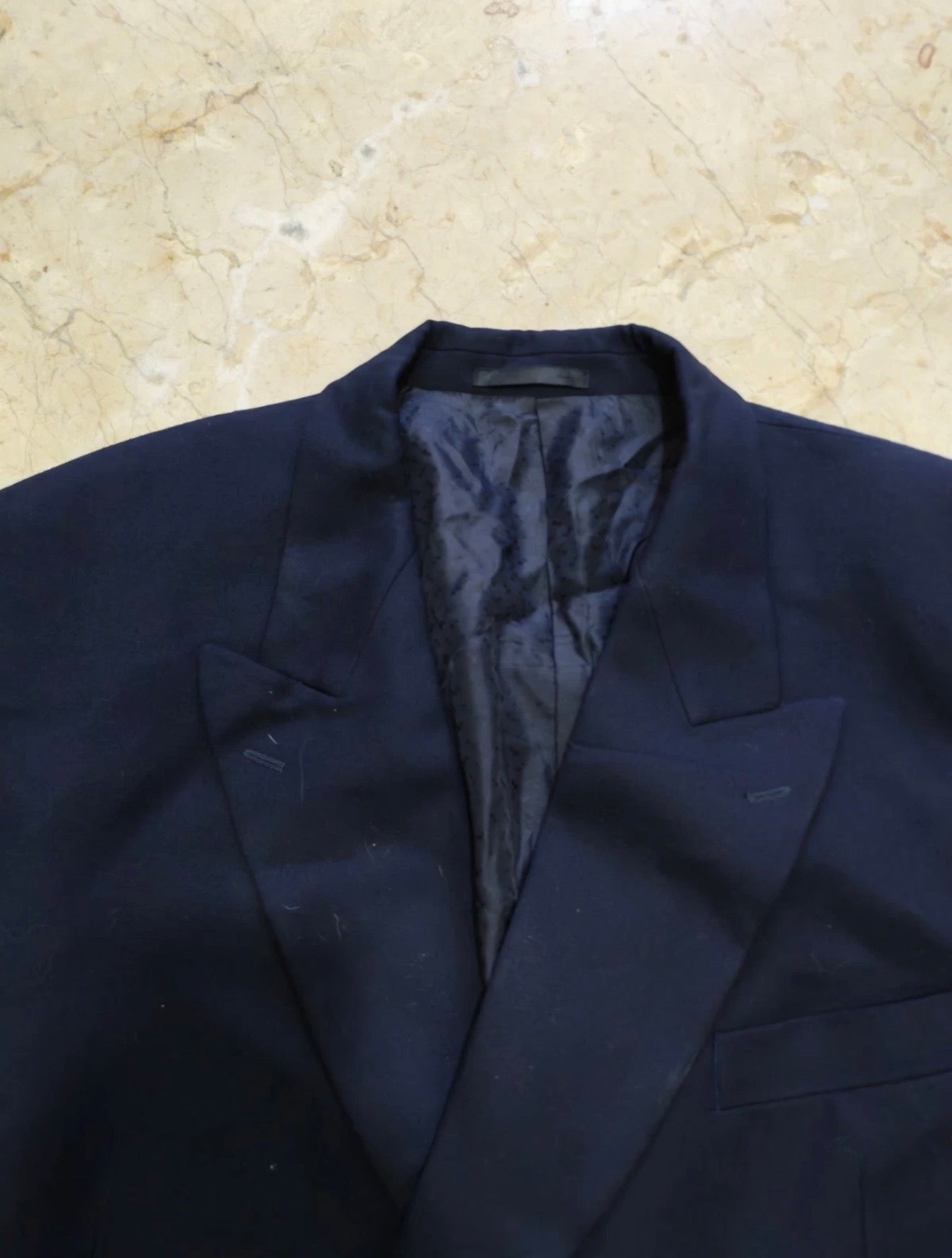 Vintage Austin Reed pure wool double breasted gold button navy jacket blazer 44R