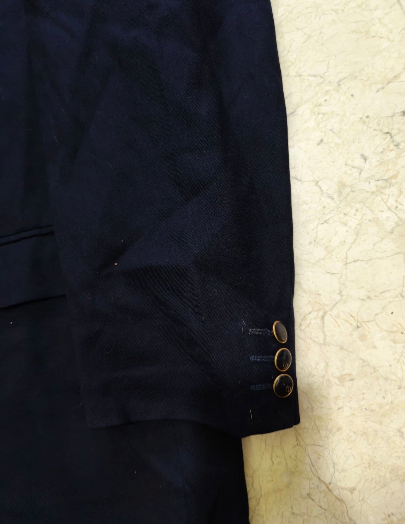 Vintage Austin Reed pure wool double breasted gold button navy jacket blazer 44R