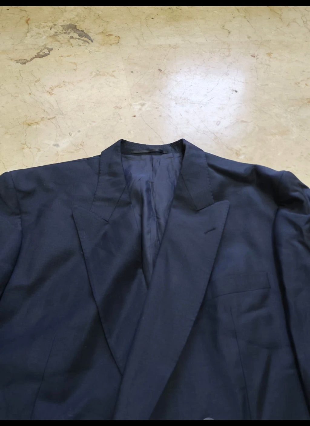 Vintage superfine pure wool double breasted classic navy striped suit 44R
