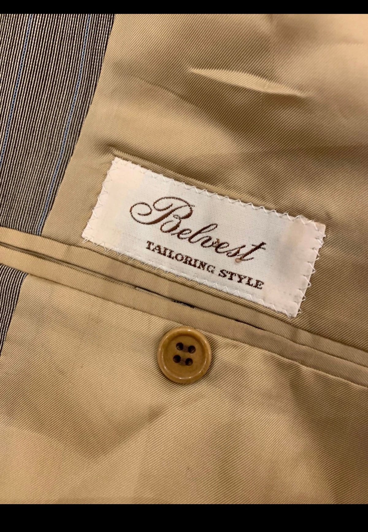 Vintage Belvest superfine pure wool brown striped 2 button classic suit 38R
