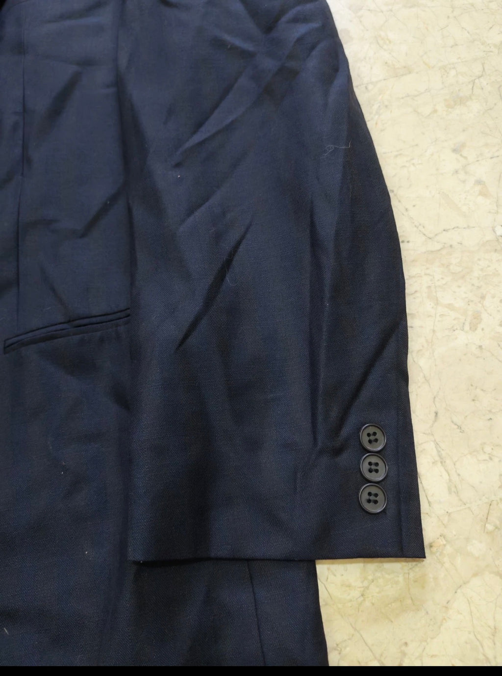 Vintage superfine pure wool double breasted classic navy striped suit 44R