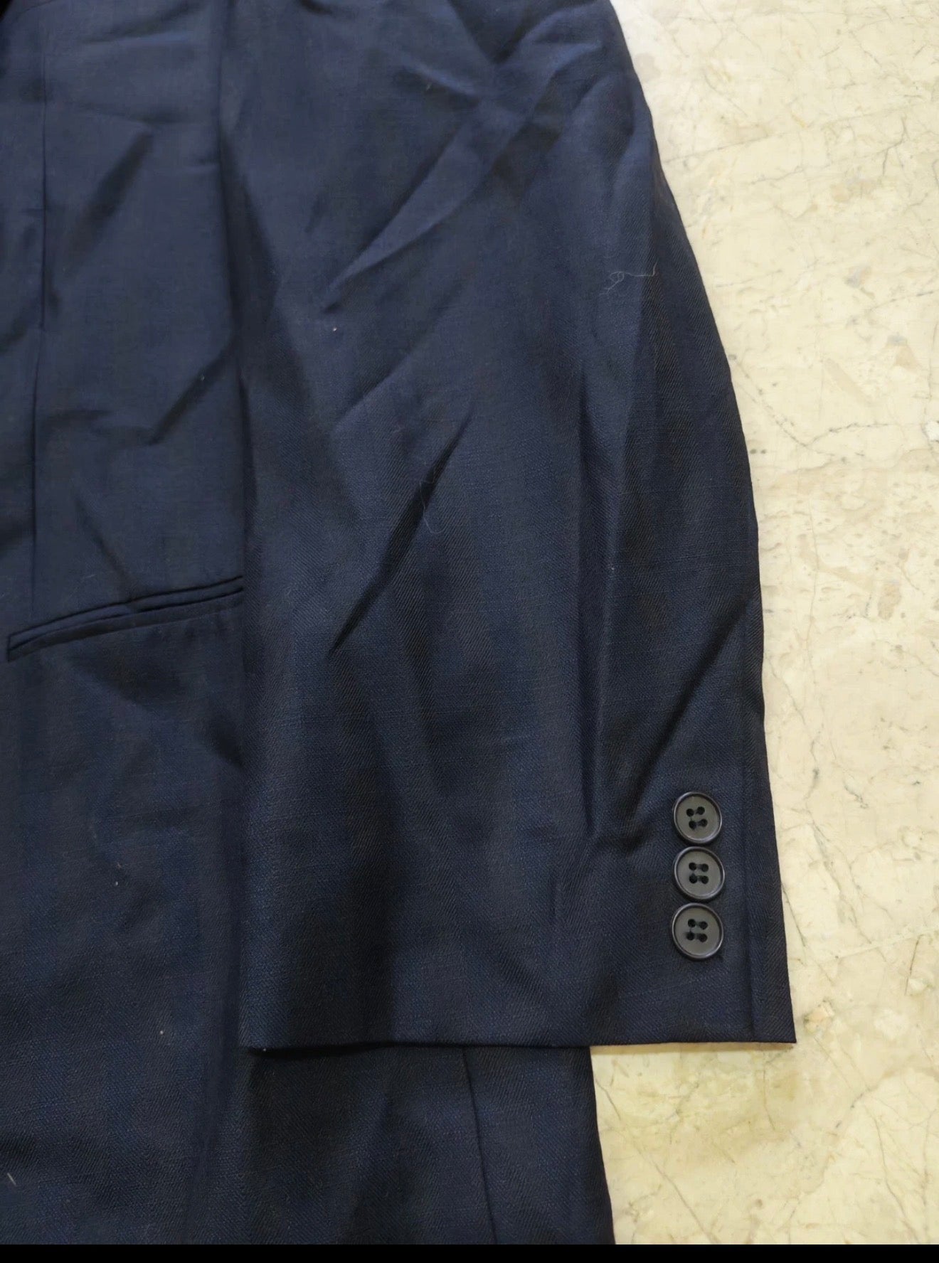 Vintage superfine pure wool double breasted classic navy striped suit 44R