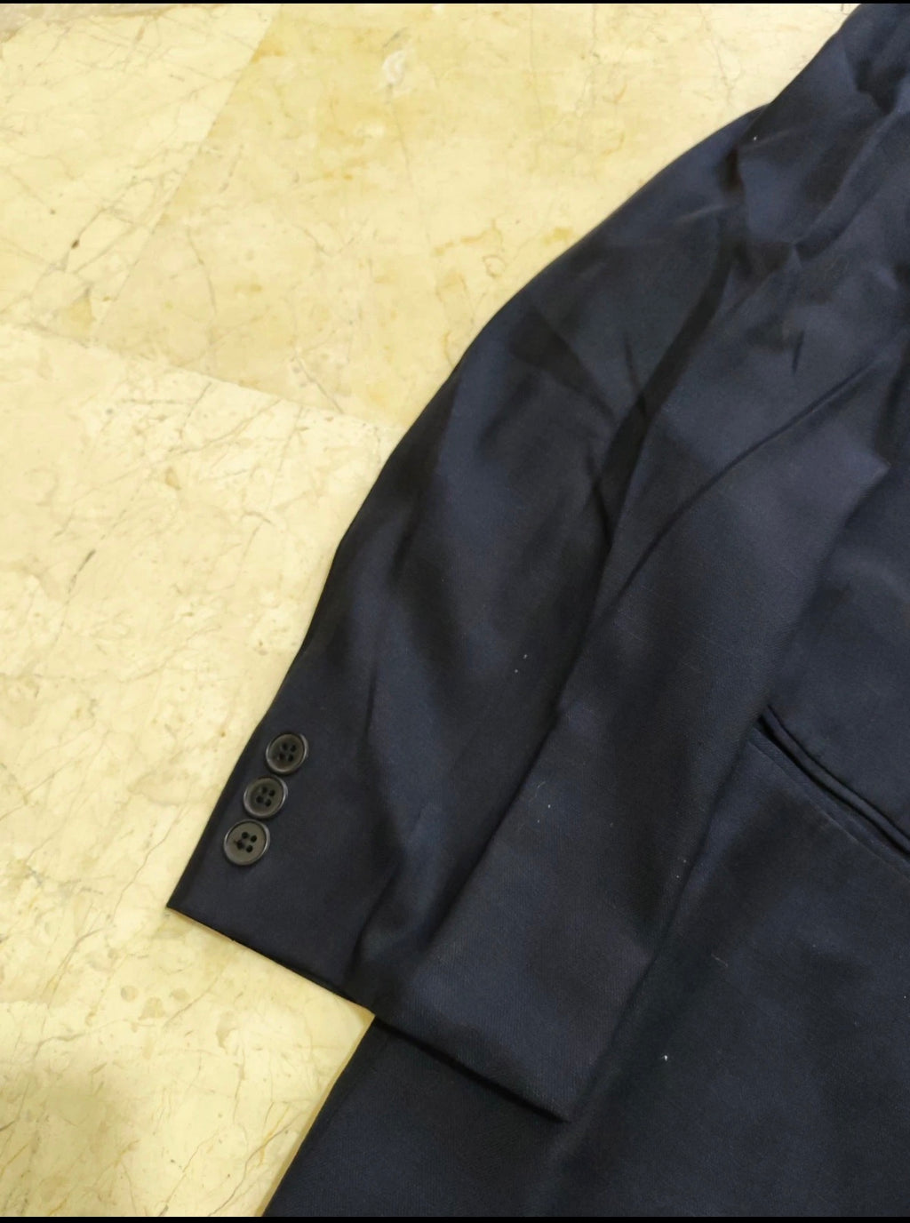 Vintage superfine pure wool double breasted classic navy striped suit 44R