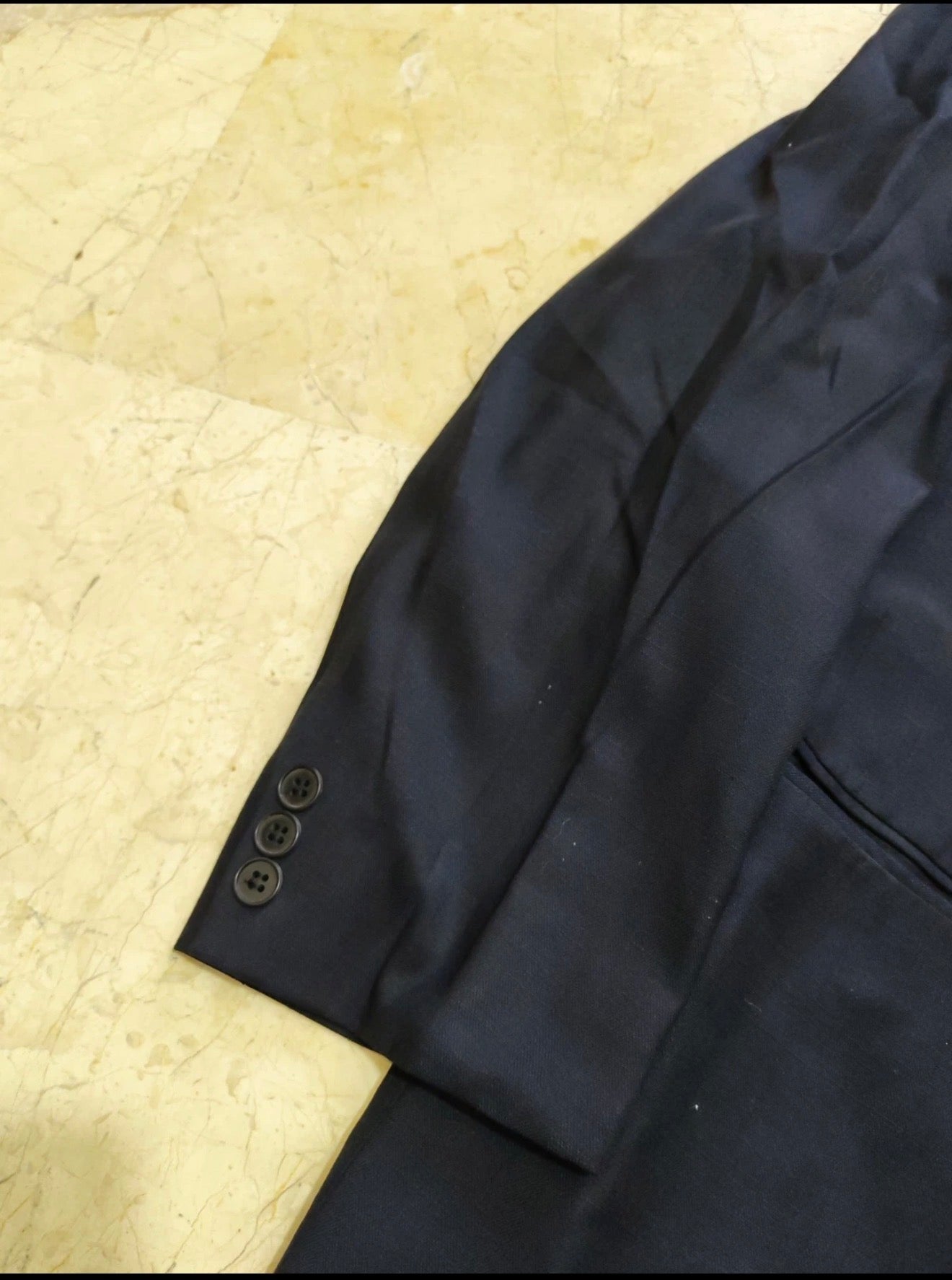 Vintage superfine pure wool double breasted classic navy striped suit 44R