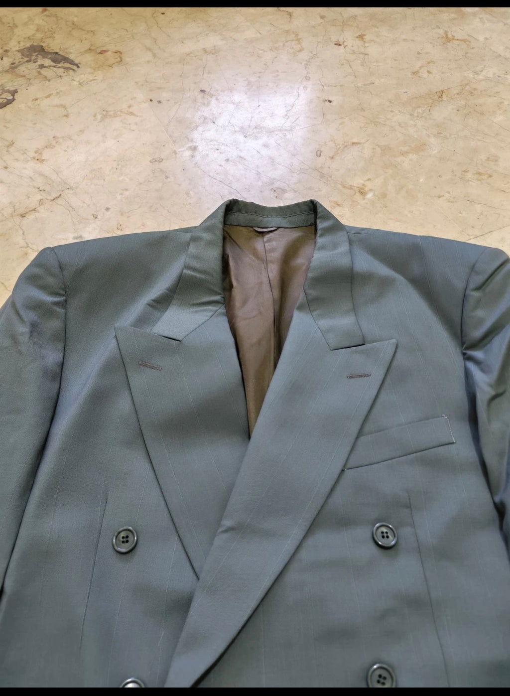 Vintage pure wool double breasted gangster greenish blue classic suit 42R