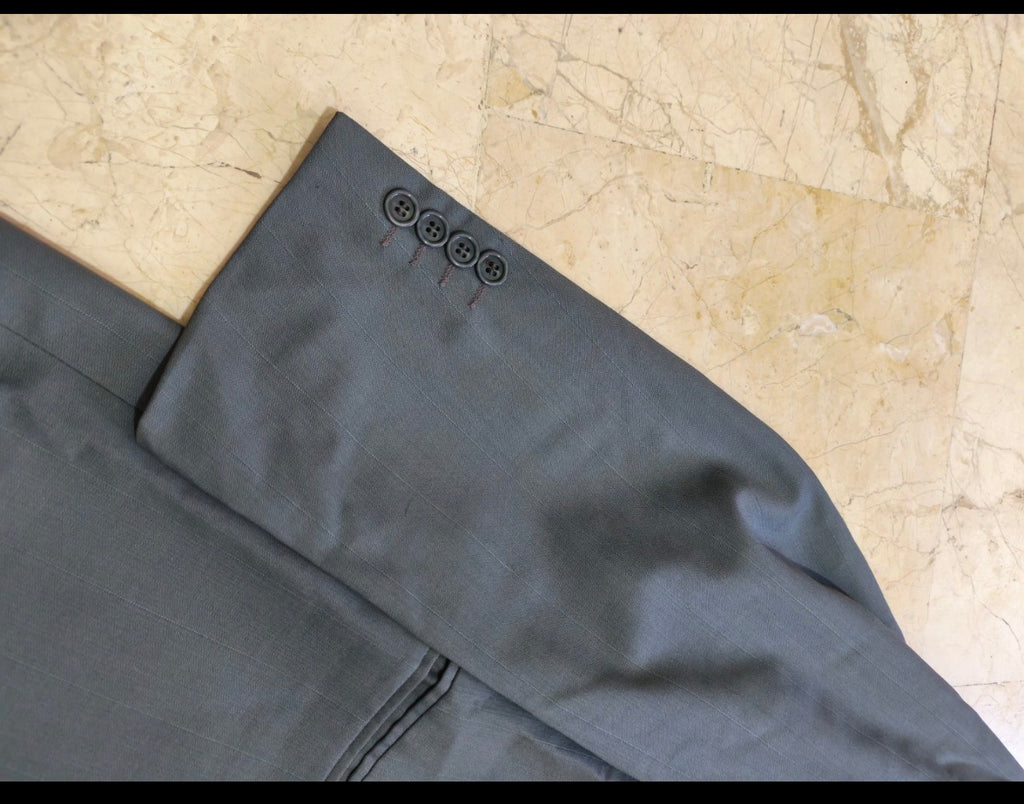 Vintage pure wool double breasted gangster greenish blue classic suit 42R