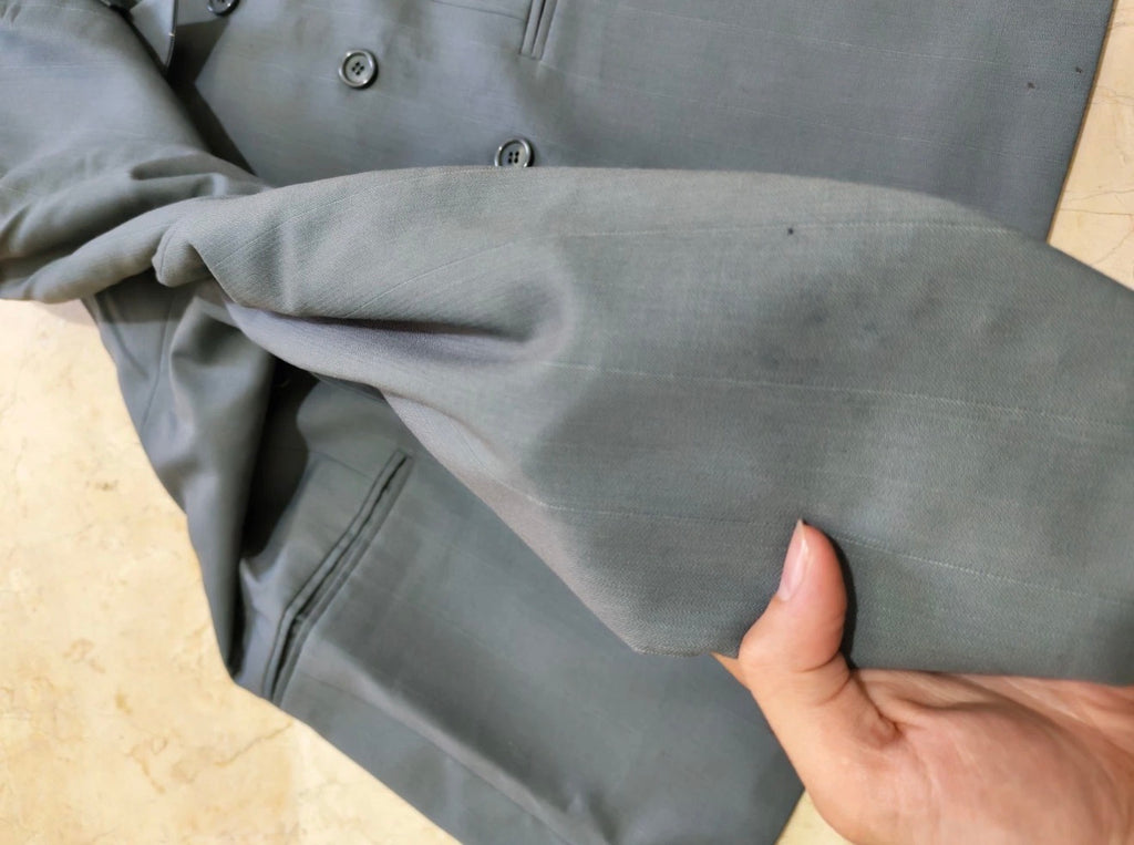 Vintage pure wool double breasted gangster greenish blue classic suit 42R