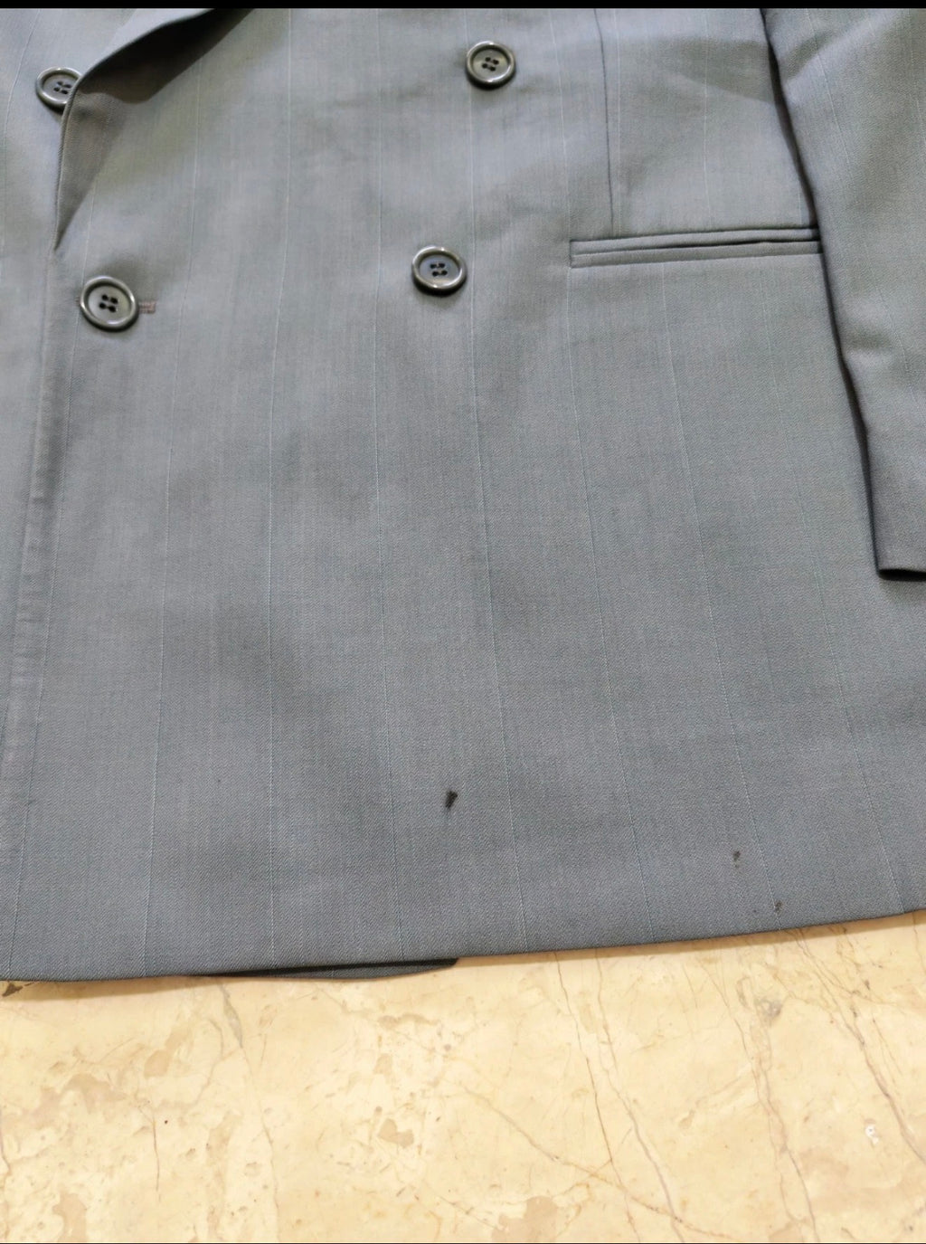 Vintage pure wool double breasted gangster greenish blue classic suit 42R
