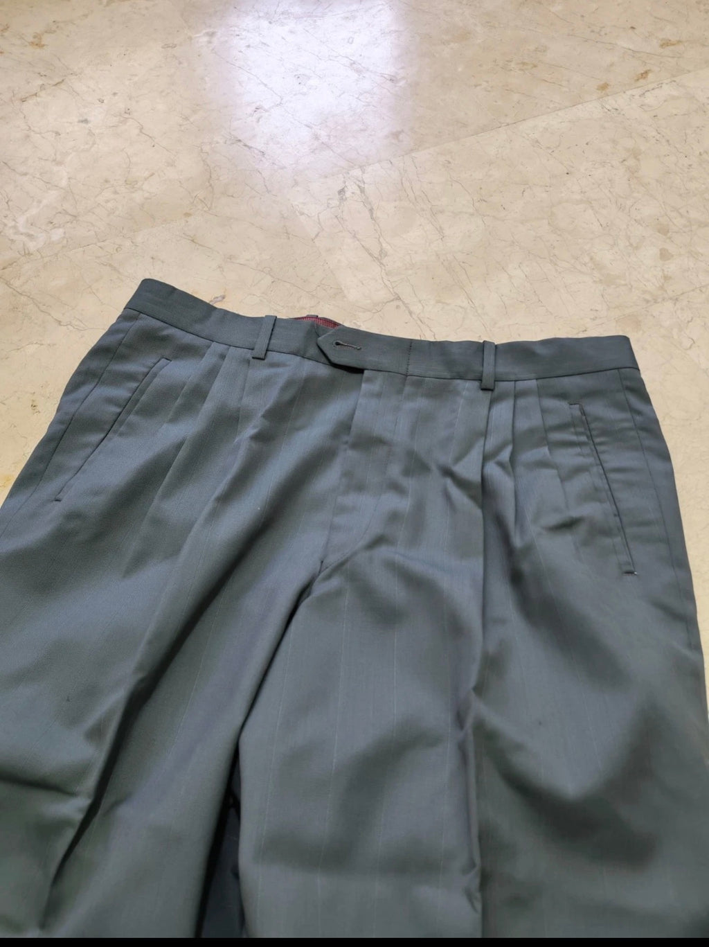 Vintage pure wool double breasted gangster greenish blue classic suit 42R