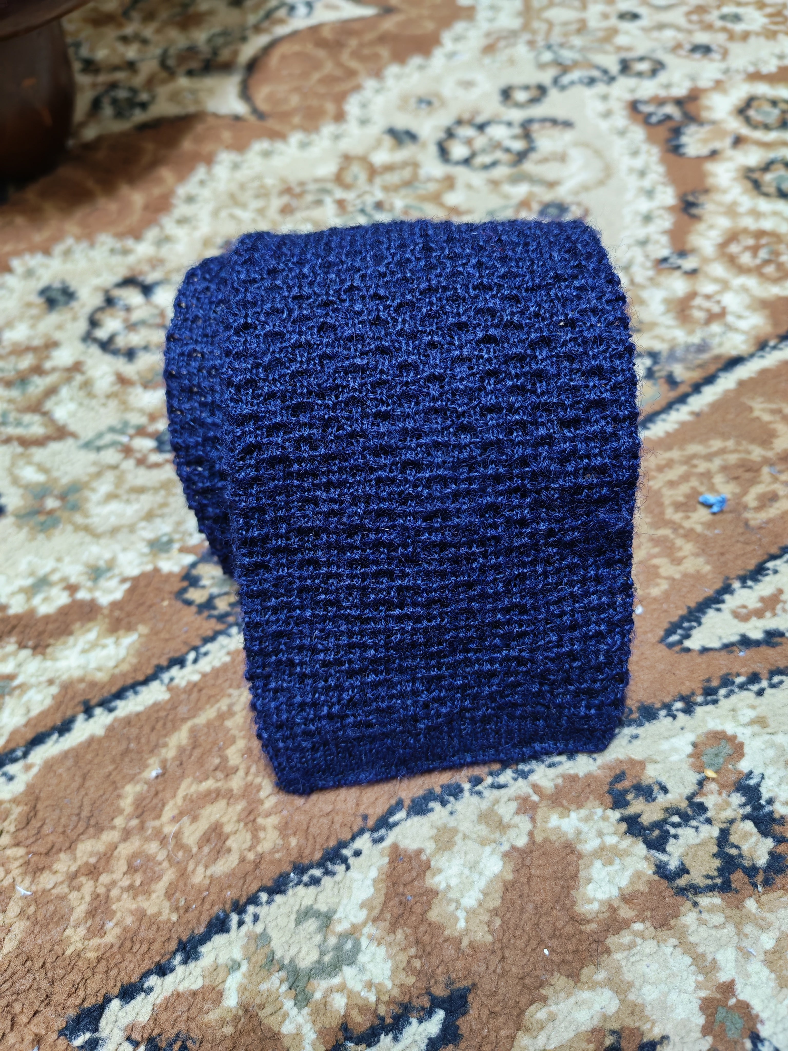 Vintage wool mohair alpaca square cut navy neck tie