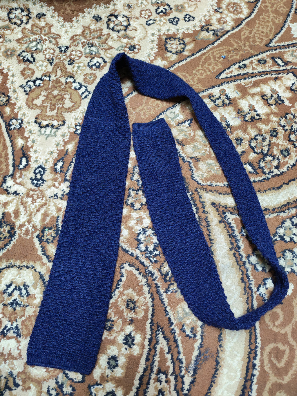Vintage wool mohair alpaca square cut navy neck tie