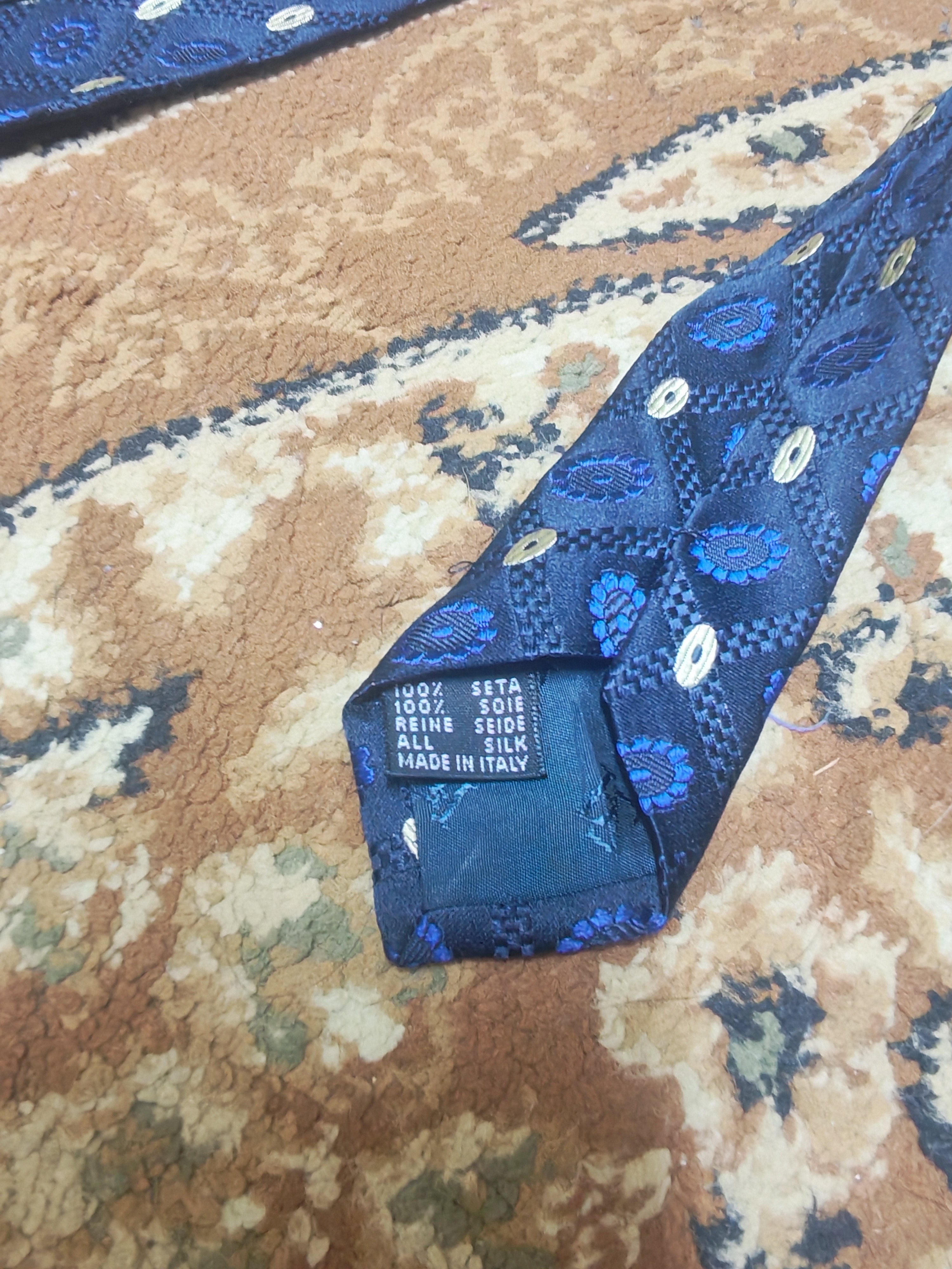 mens vintage Pal Zileri 100% all silk luxury Retro geometric navy neck tie