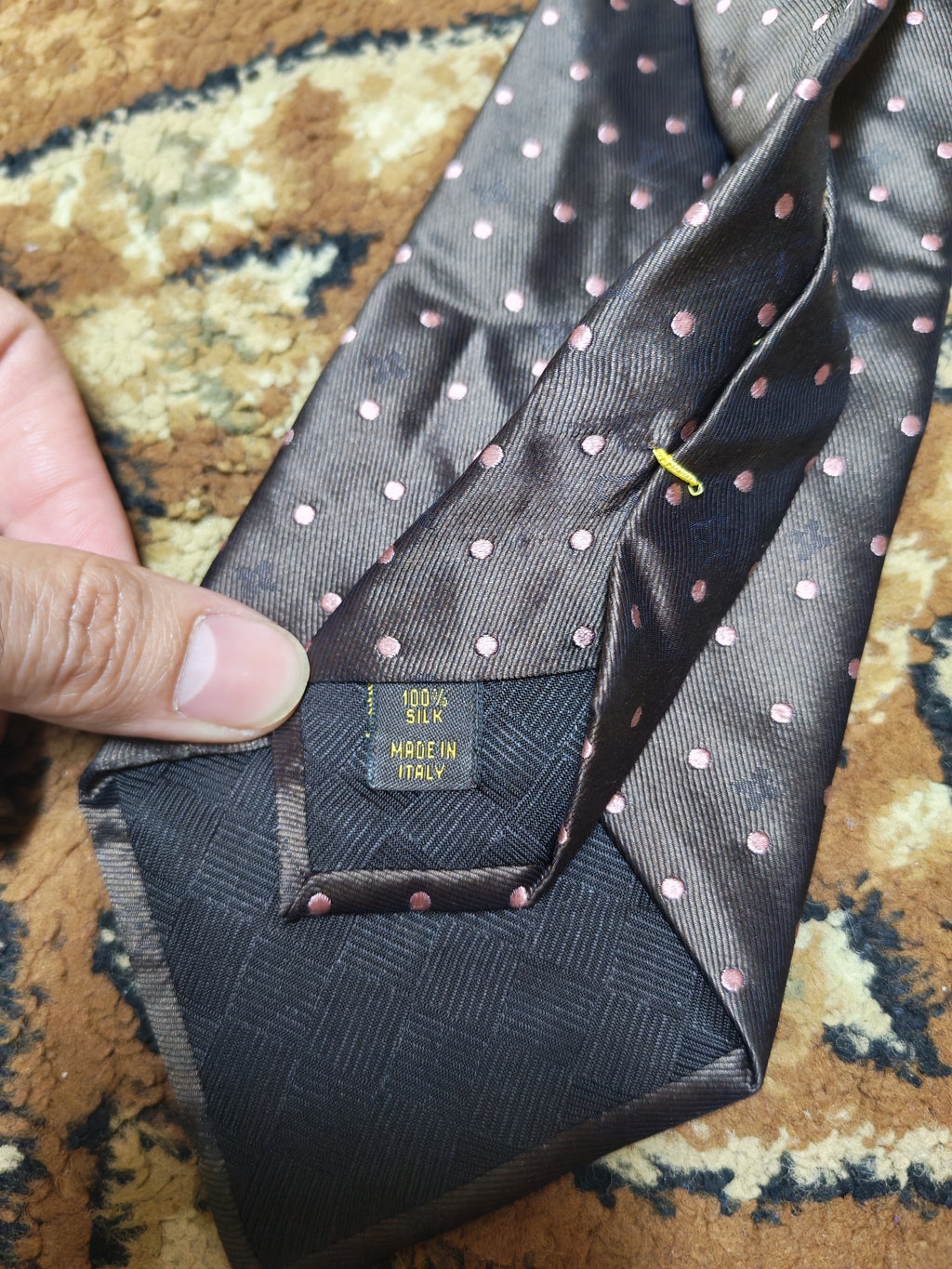 Vintage Louis Vuitton 100% all silk luxury classic brown Polka dots neck tie