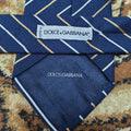 Classic DOLCE & GABBANA Silk Linen Blend luxury Navy candy cane neck tie