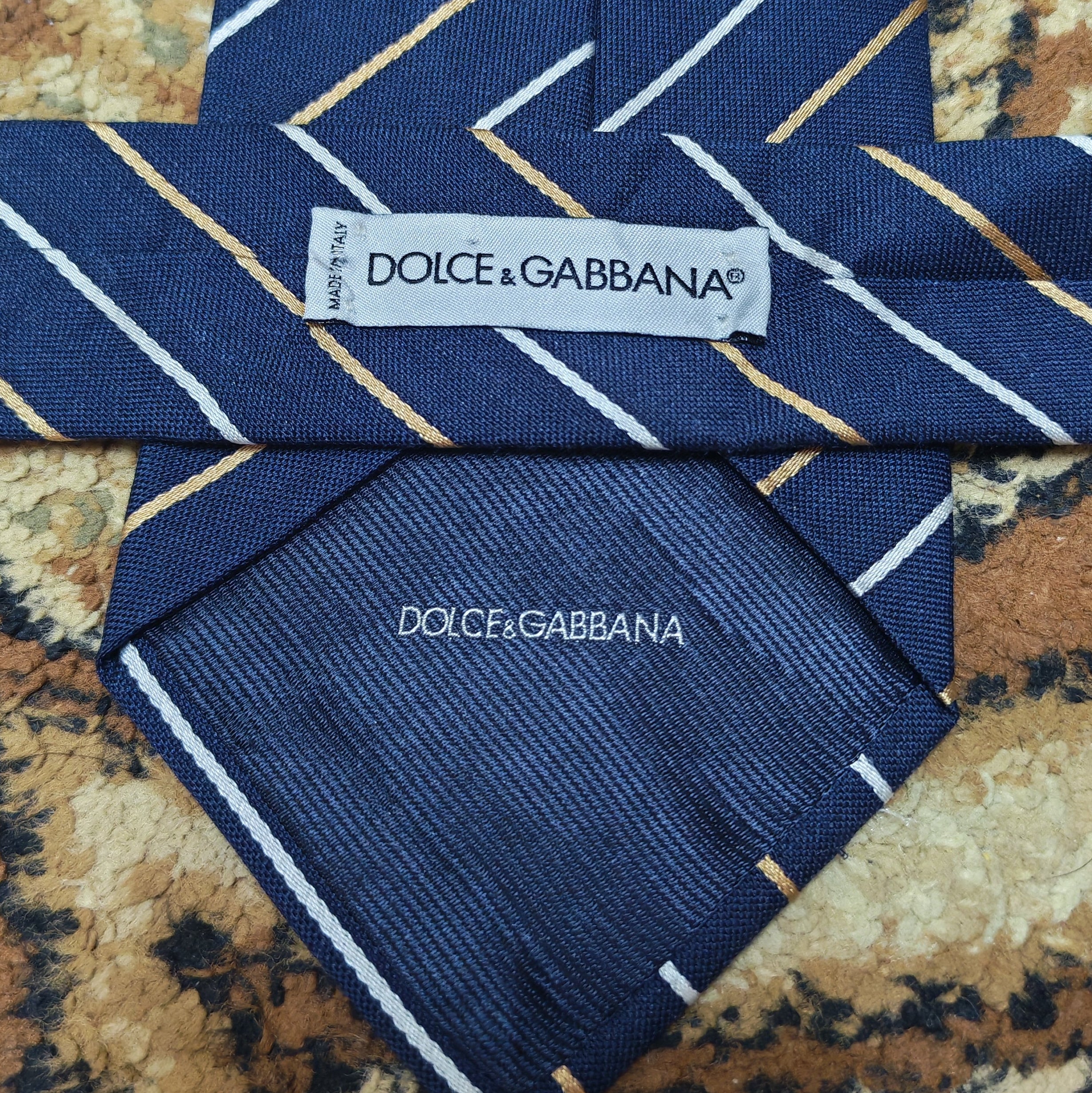 Classic DOLCE & GABBANA Silk Linen Blend luxury Navy candy cane neck tie