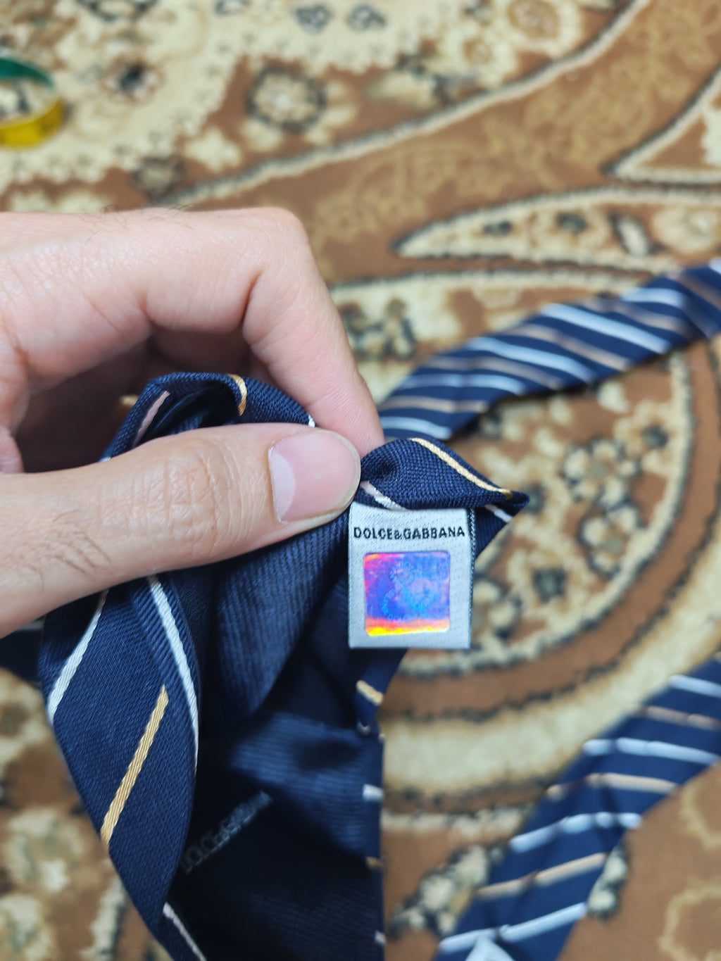 Classic DOLCE & GABBANA Silk Linen Blend luxury Navy candy cane neck tie