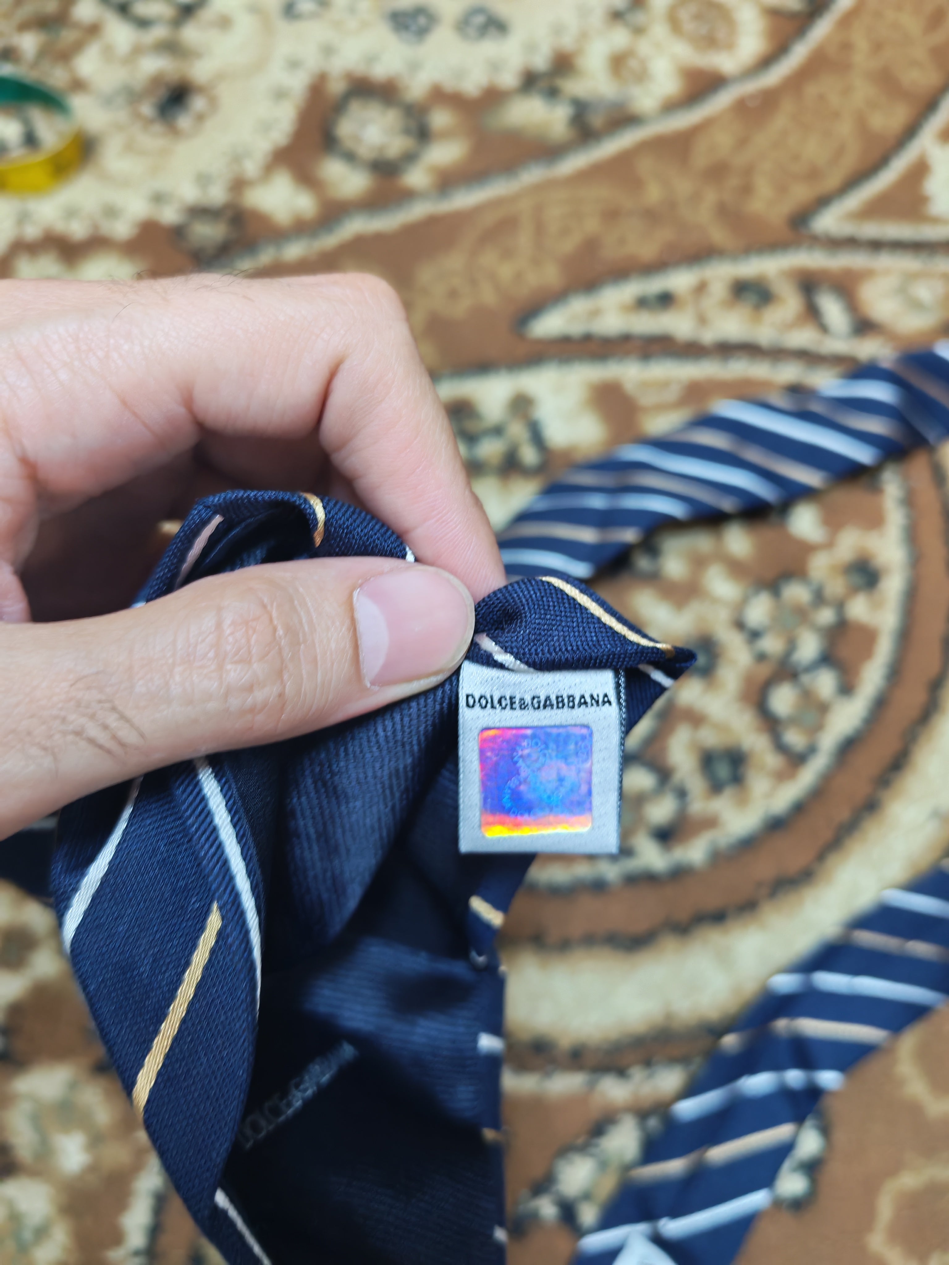 Classic DOLCE & GABBANA Silk Linen Blend luxury Navy candy cane neck tie