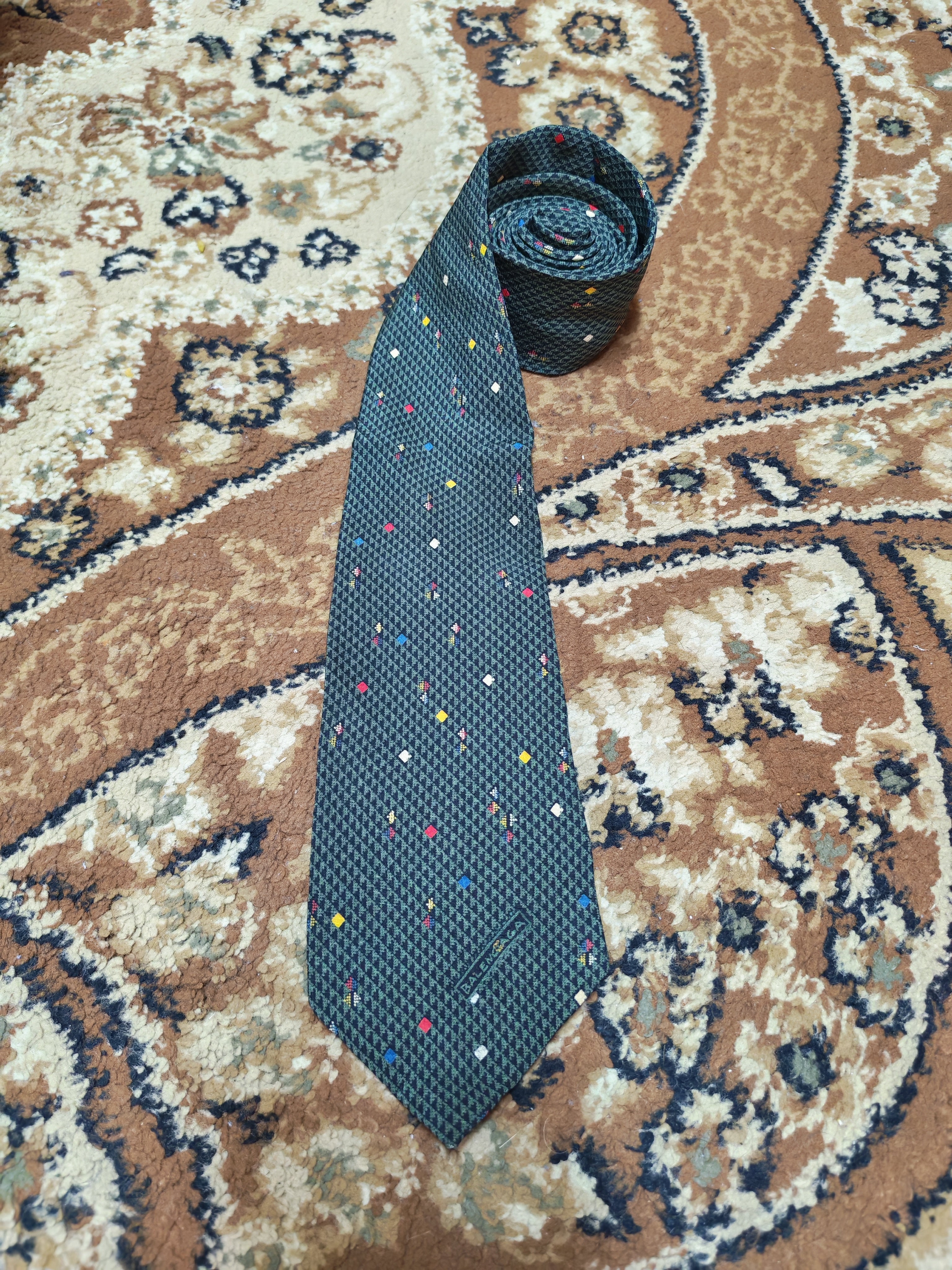 Vintage Balenciaga Paris classic 100% all silk luxury Geometric green neck tie