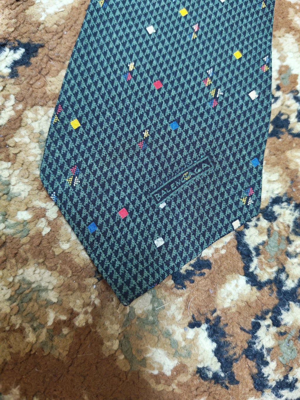 Vintage Balenciaga Paris classic 100% all silk luxury Geometric green neck tie