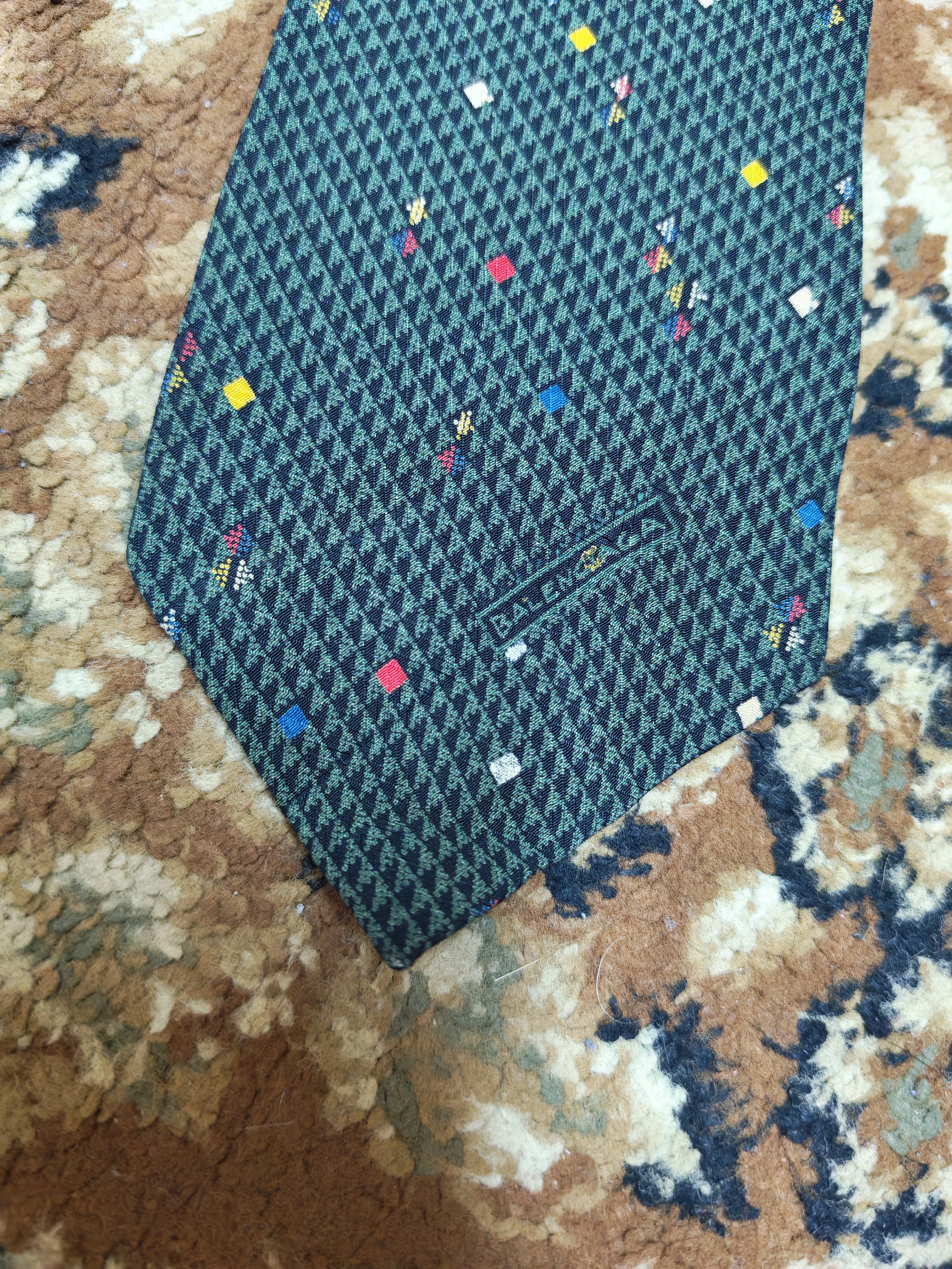 Vintage Balenciaga Paris classic 100% all silk luxury Geometric green neck tie