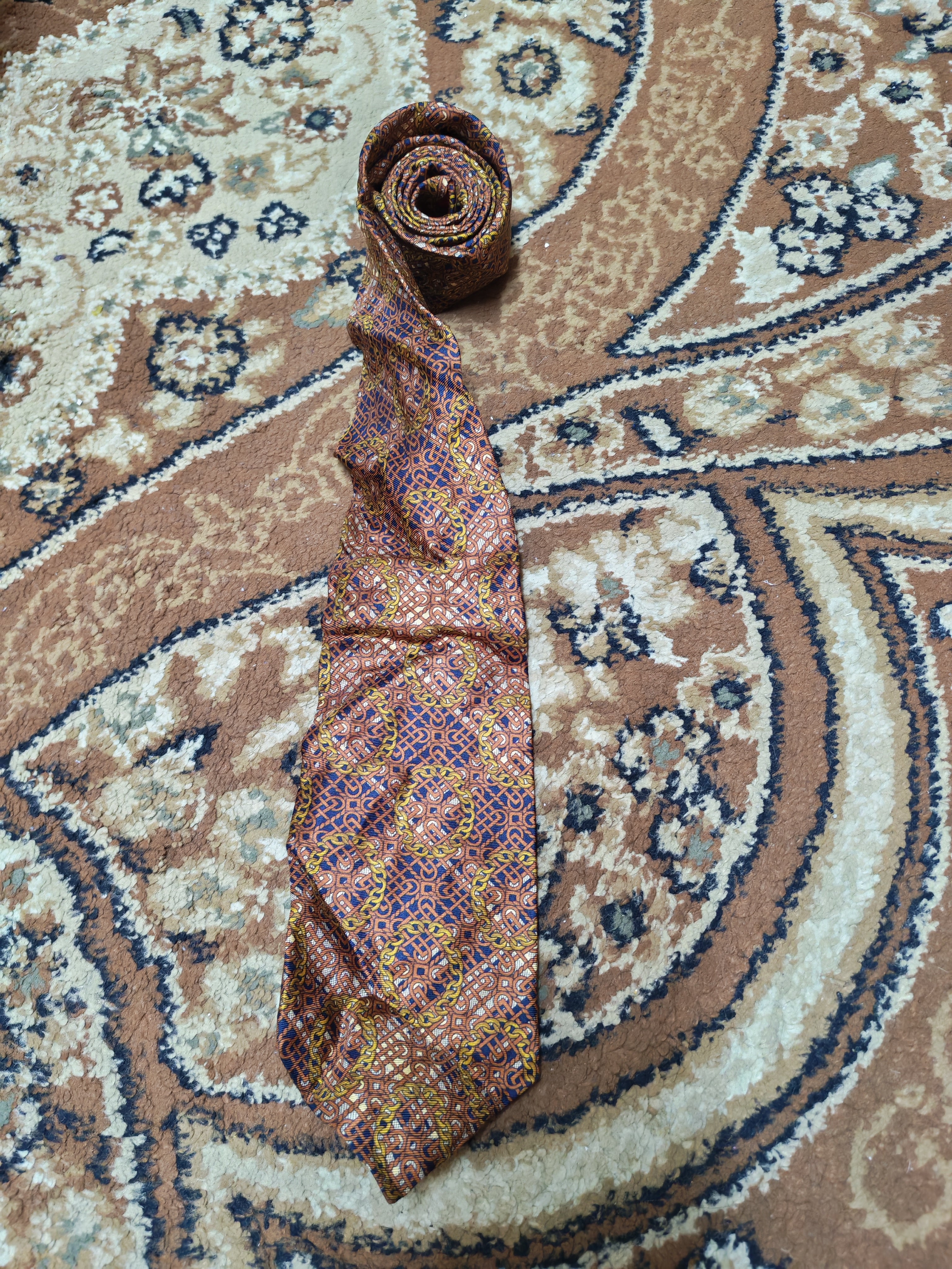 vintage Celine Paris classic 100% all silk luxury Geometric brown neck tie