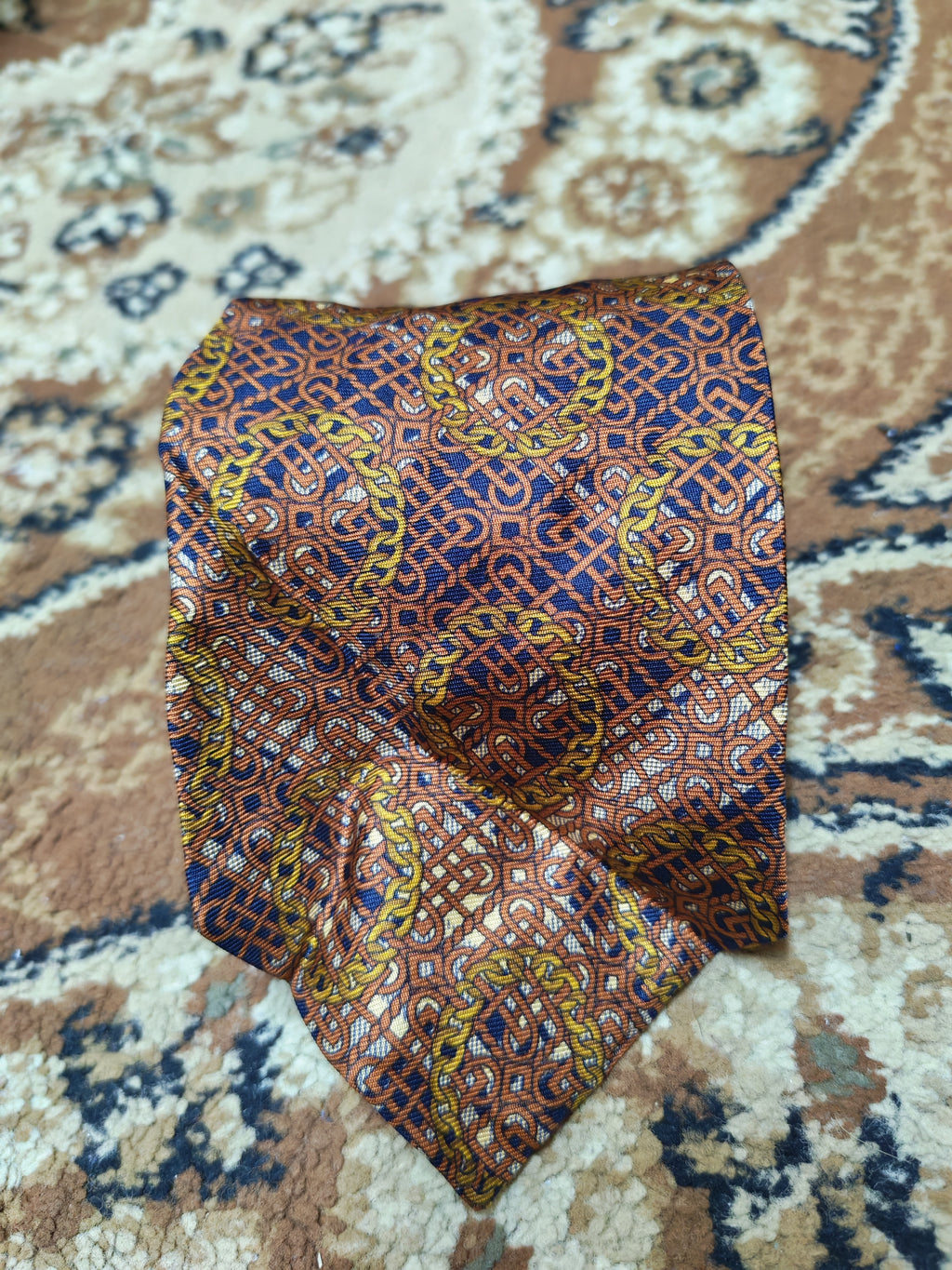 vintage Celine Paris classic 100% all silk luxury Geometric brown neck tie