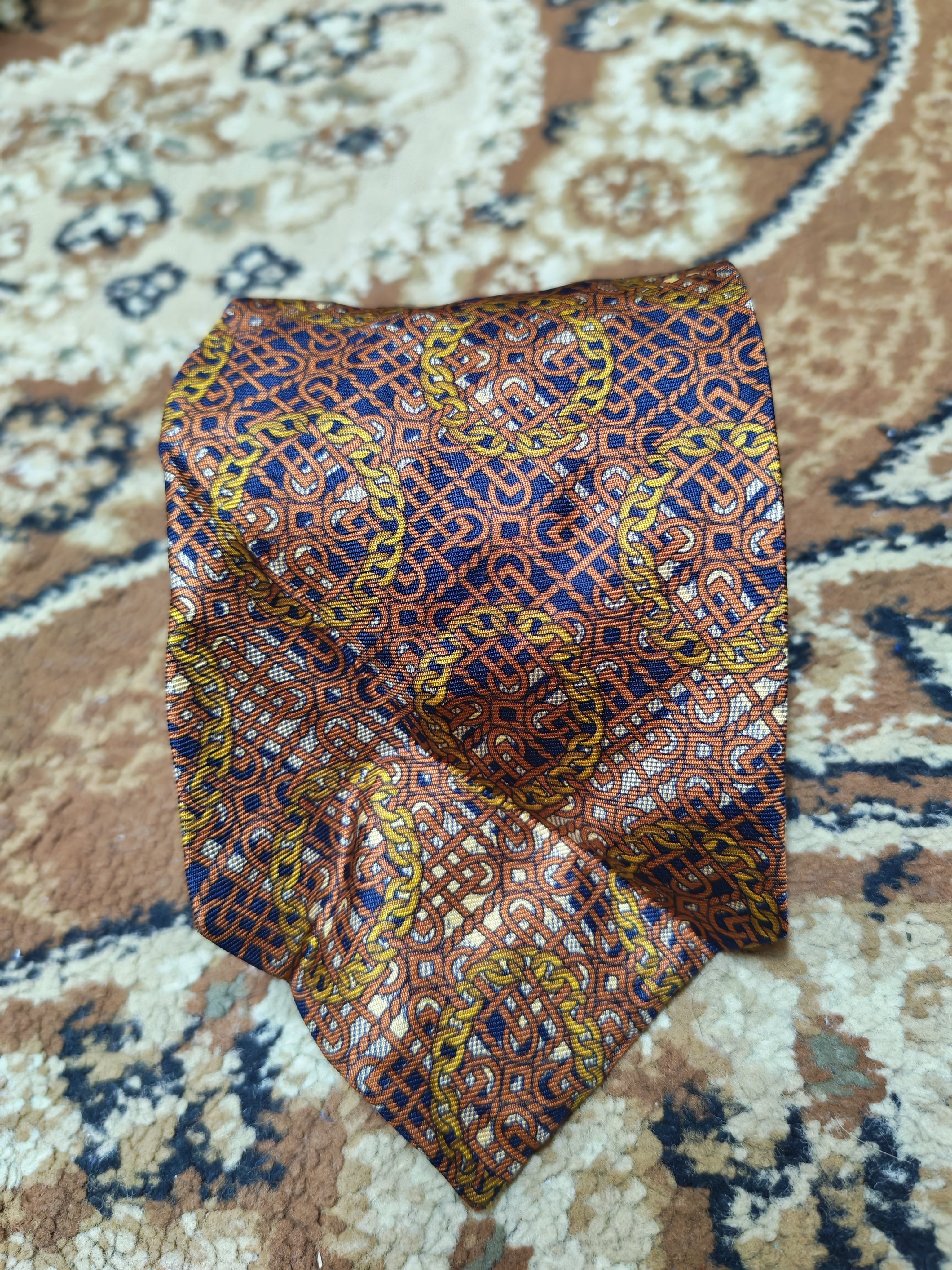 vintage Celine Paris classic 100% all silk luxury Geometric brown neck tie