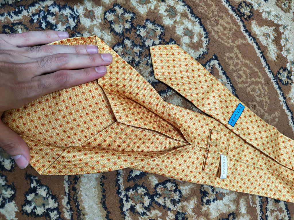 Vintage Bvlgari classic 100% all silk luxury Geometric orange neck tie