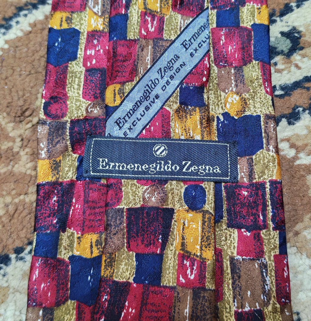 Vintage Ermenegildo Zegna classic 100% all silk Retro luxury geometric neck tie