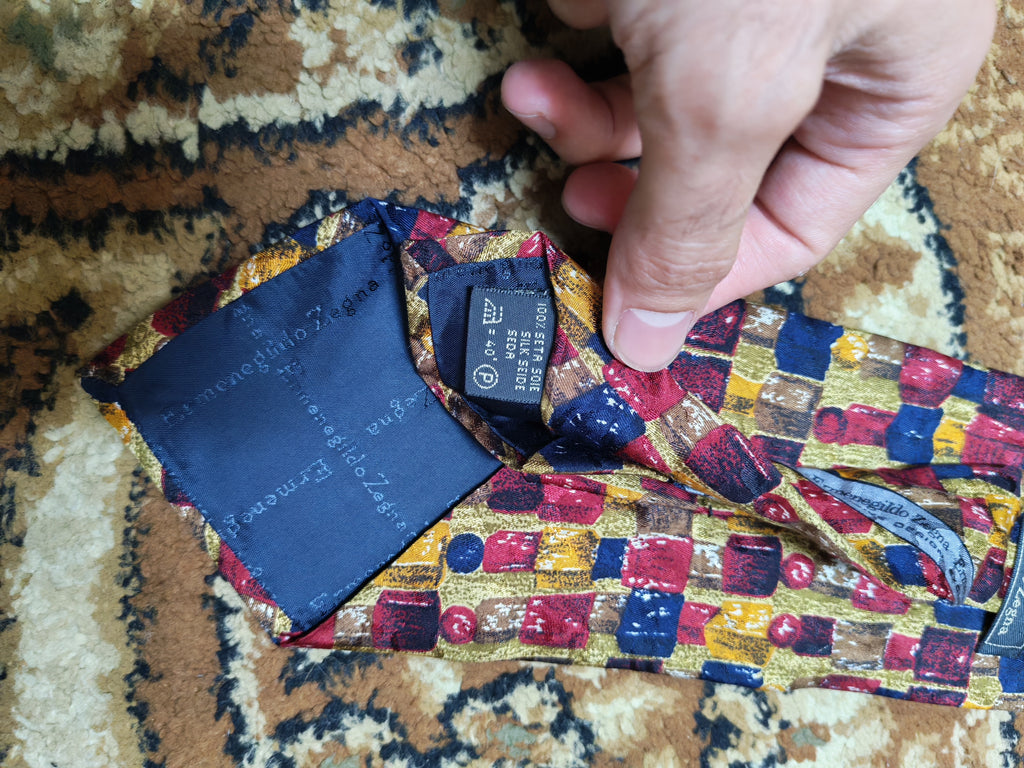 Vintage Ermenegildo Zegna classic 100% all silk Retro luxury geometric neck tie