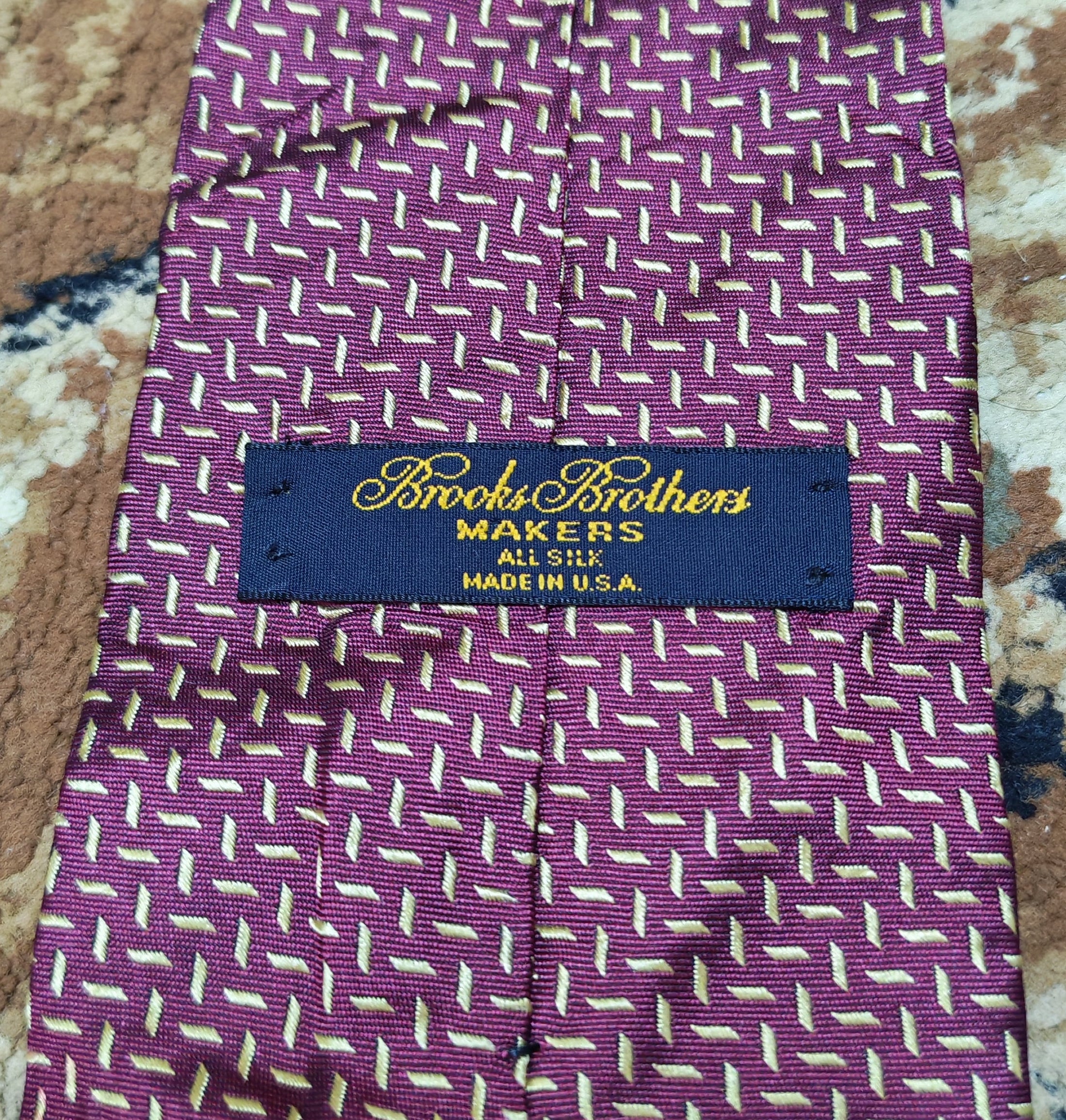 Vintage Brooks Brothers Makers 100% all silk burgundy geometric neck tie