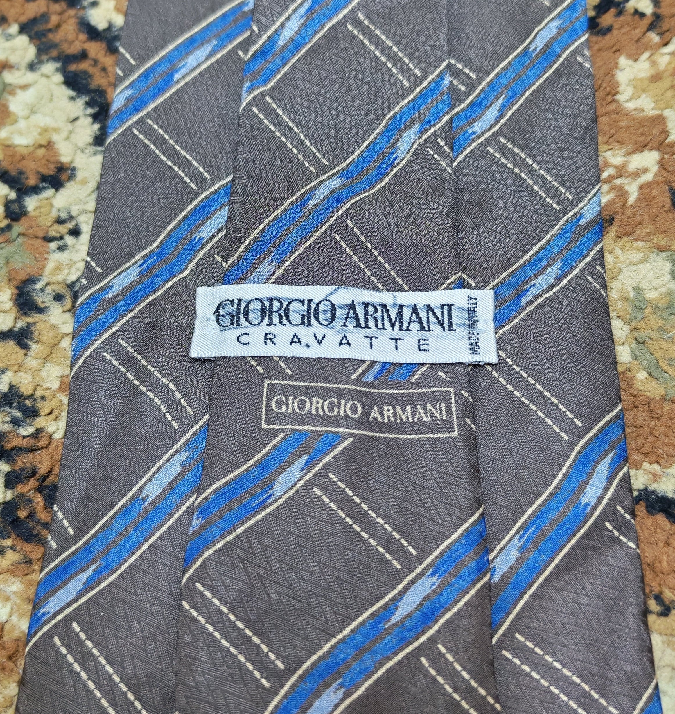 mens vintage Giorgio Armani Cravatte 100% all silk luxury plaid brown neck tie