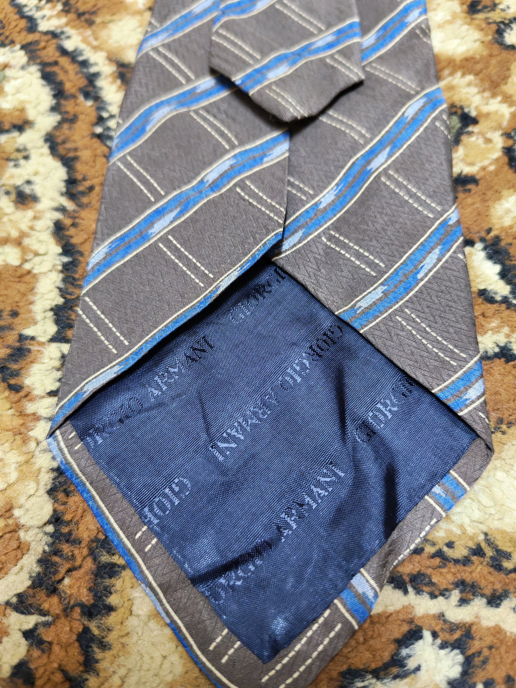 mens vintage Giorgio Armani Cravatte 100% all silk luxury plaid brown neck tie