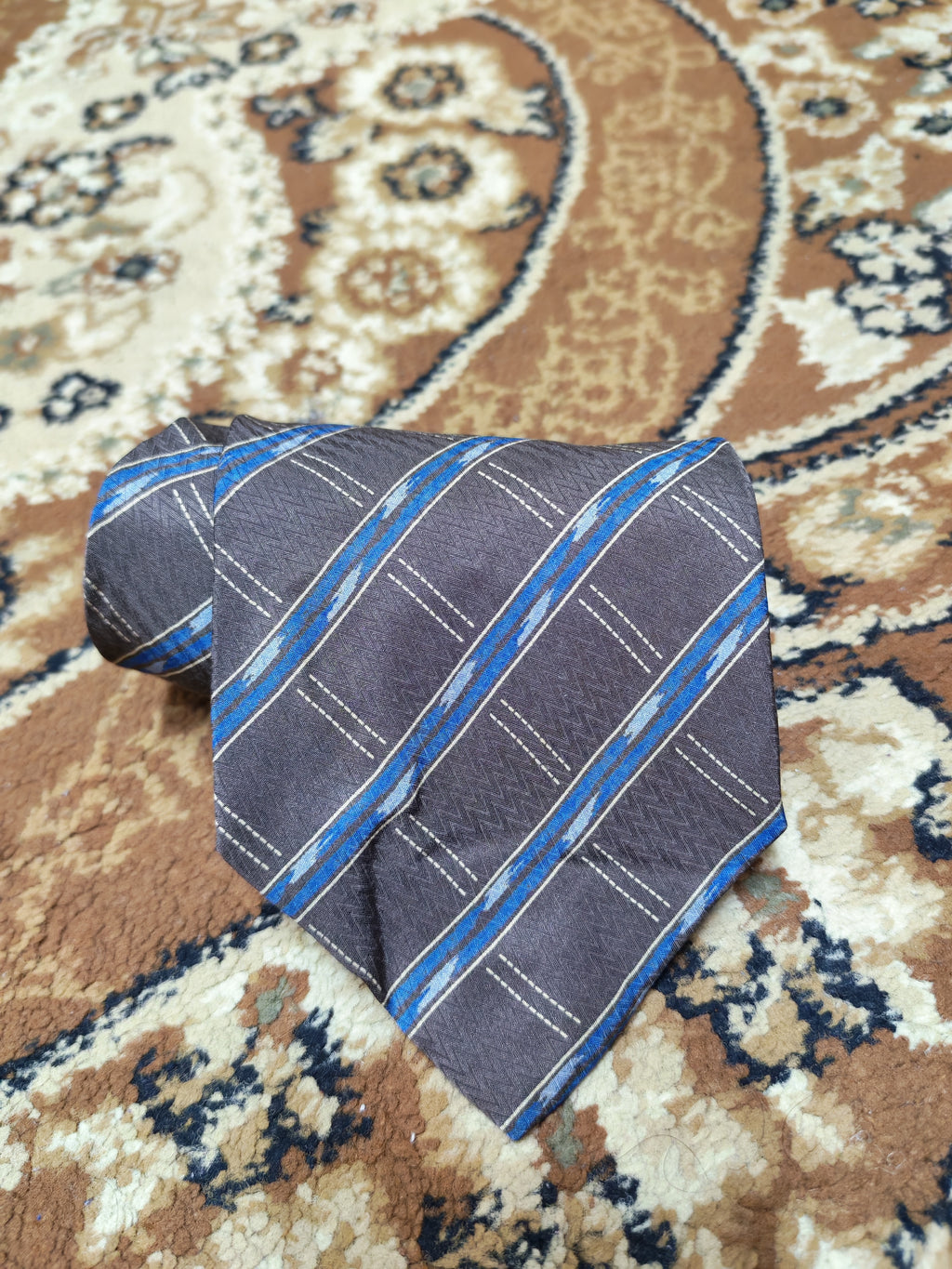 mens vintage Giorgio Armani Cravatte 100% all silk luxury plaid brown neck tie