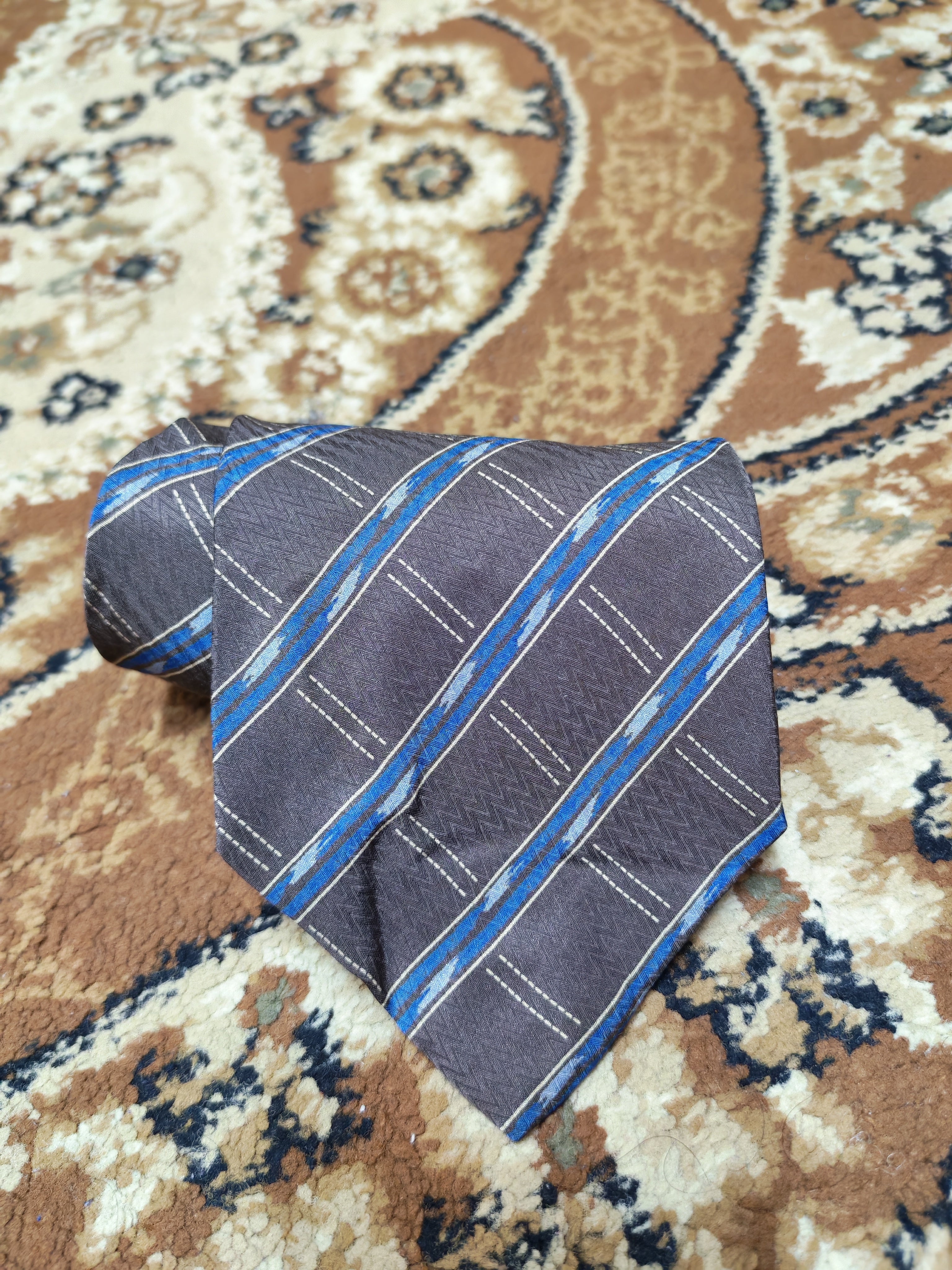 mens vintage Giorgio Armani Cravatte 100% all silk luxury plaid brown neck tie
