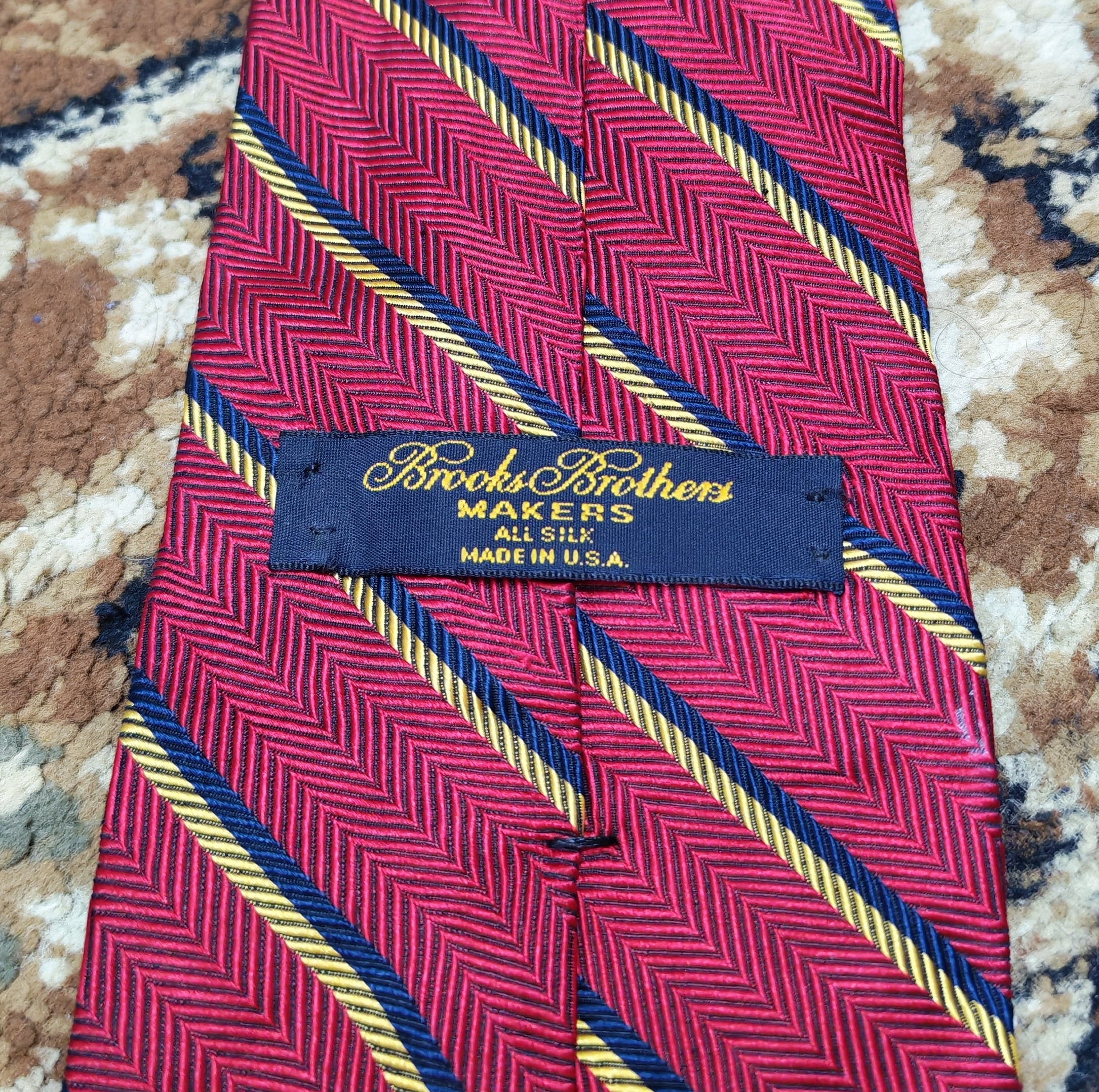 Vintage Brooks Brothers Makers classic 100% all silk red awning neck tie