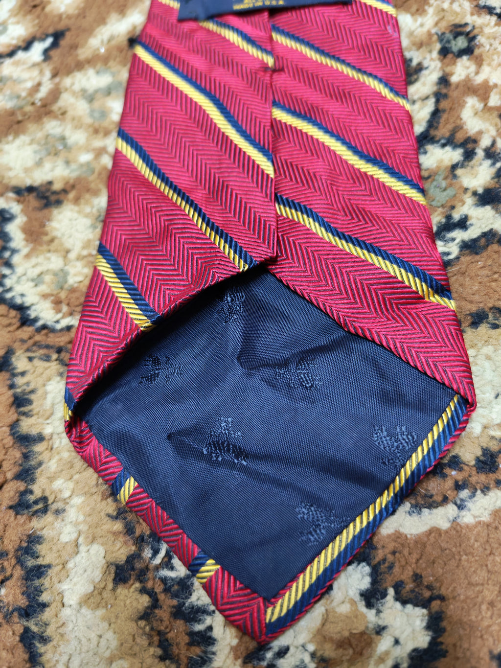 Vintage Brooks Brothers Makers classic 100% all silk red awning neck tie