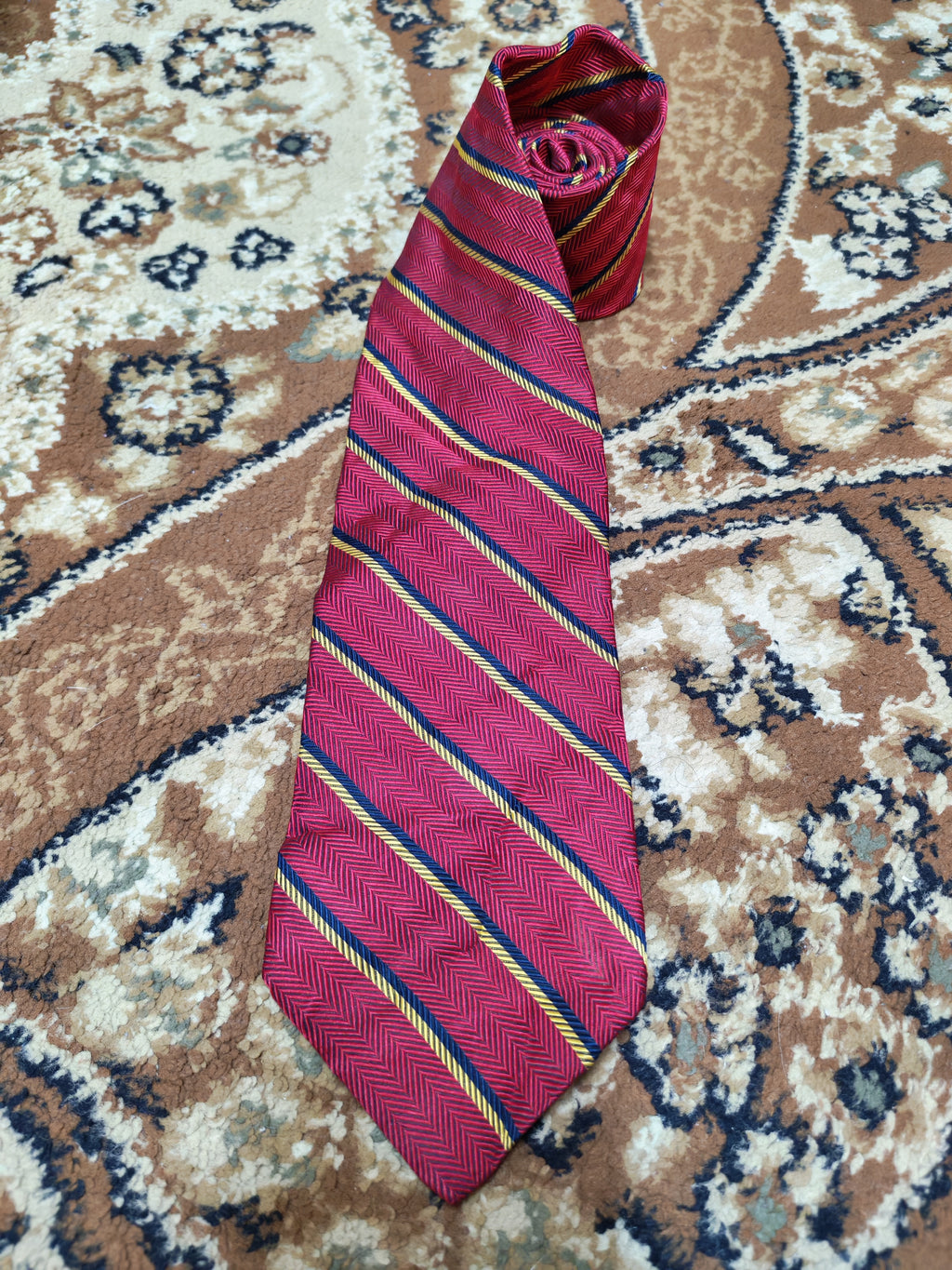 Vintage Brooks Brothers Makers classic 100% all silk red awning neck tie