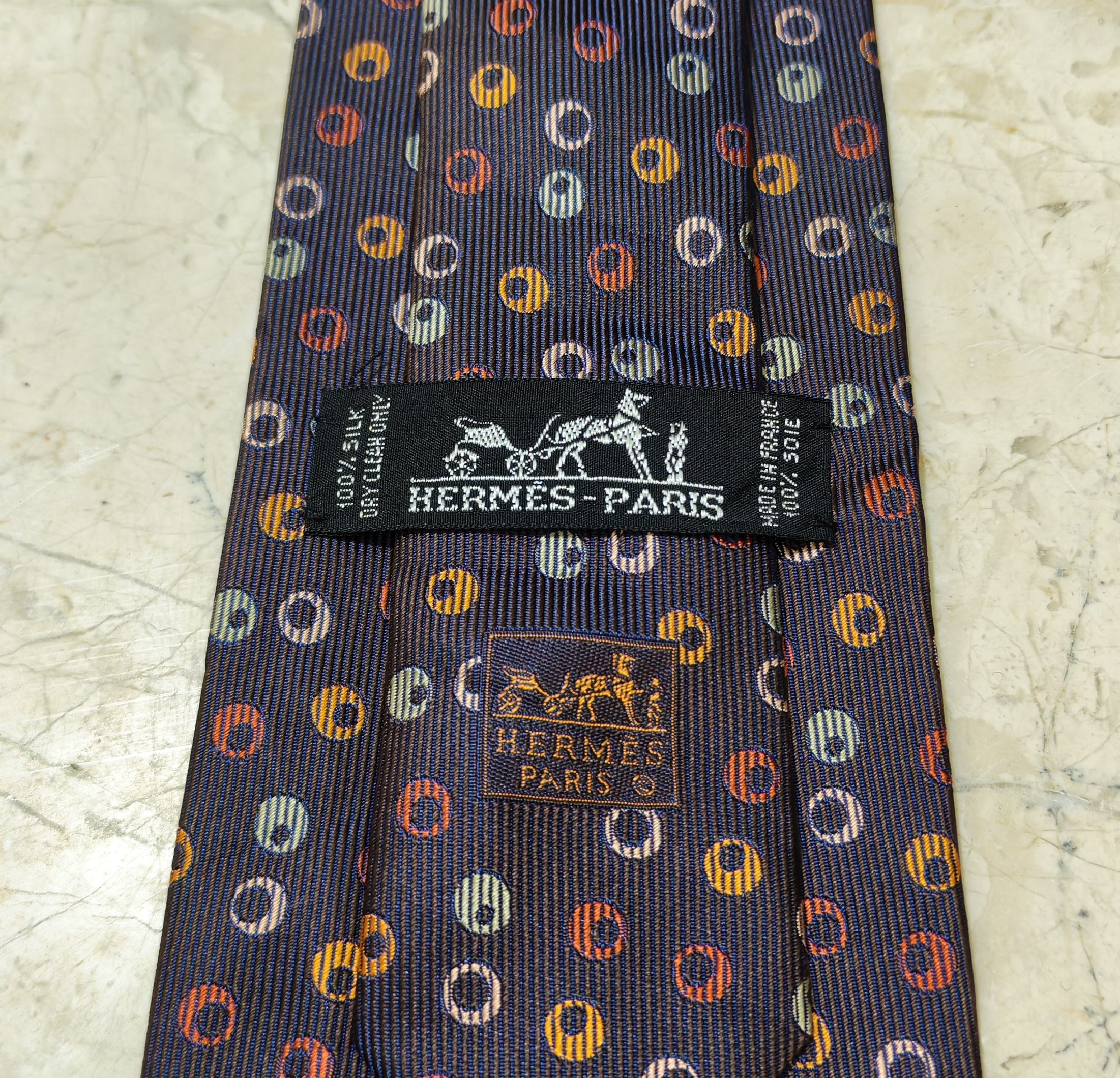 Vintage Hermes Paris classic 100% all silk luxury motif brown Polka dots necktie