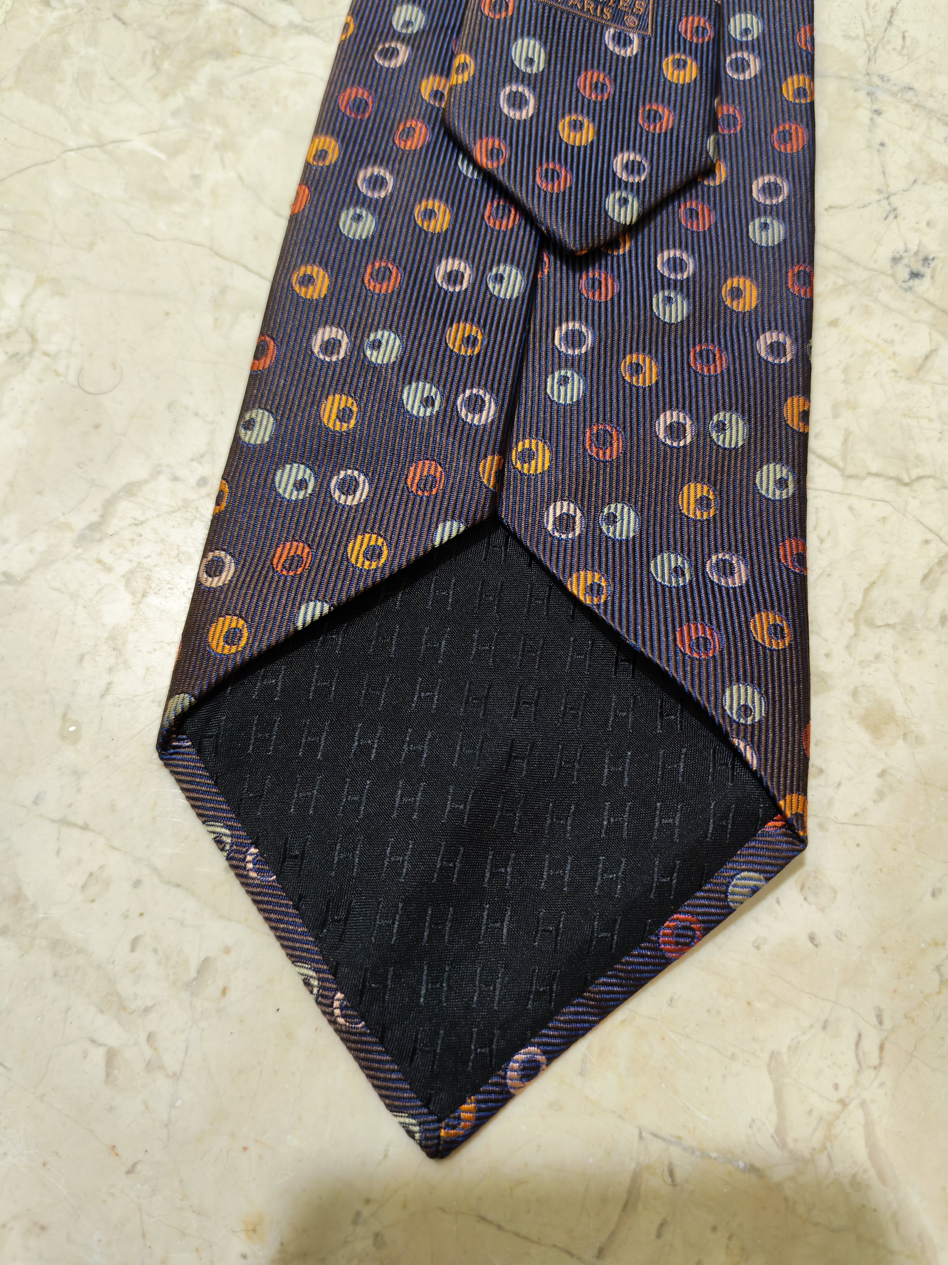 Vintage Hermes Paris classic 100% all silk luxury motif brown Polka dots necktie