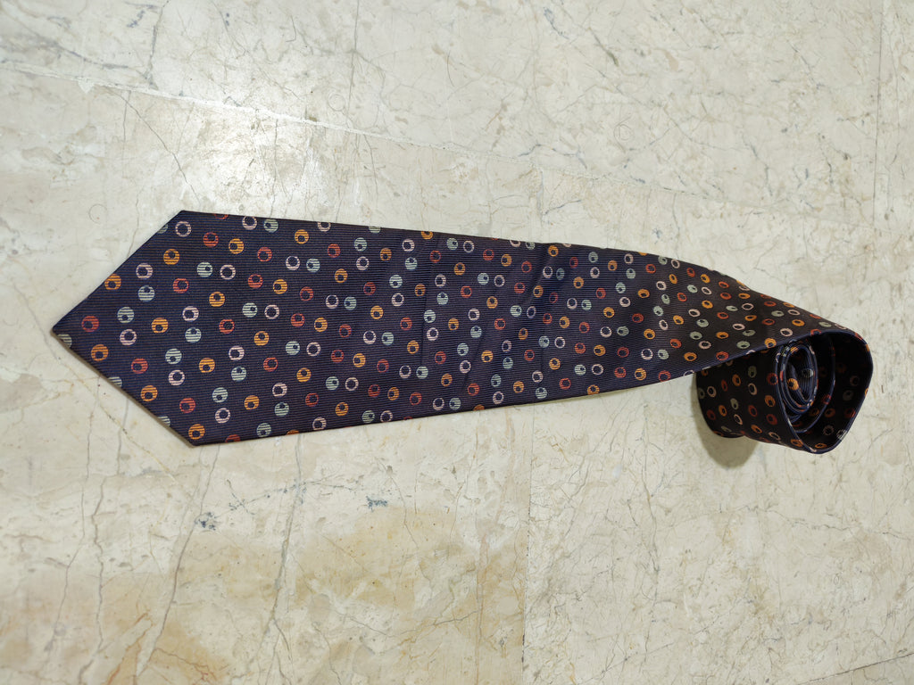 Vintage Hermes Paris classic 100% all silk luxury motif brown Polka dots necktie