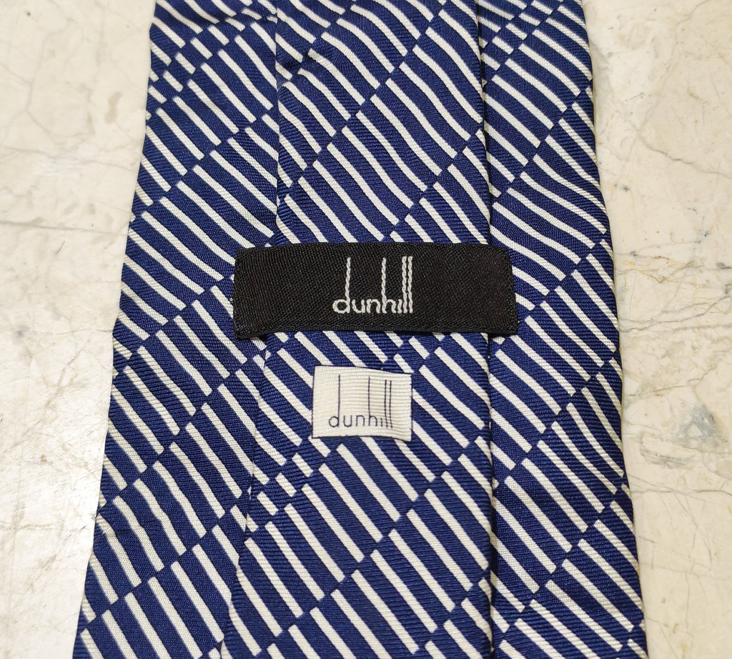 Vintage Dunhill classic 100% silk fancy Retro navy camouflage stripes neck tie